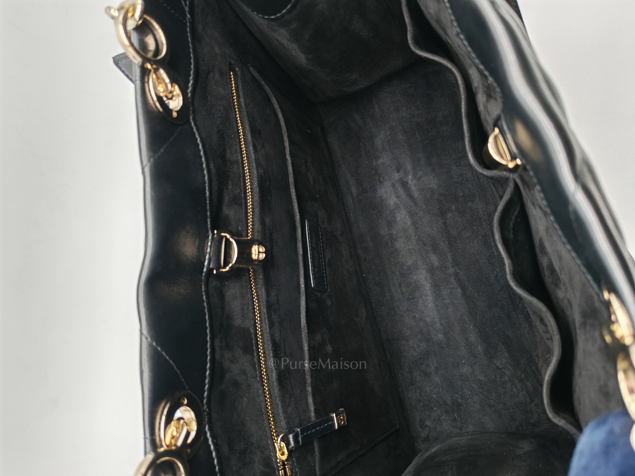 Essential Tote Bag in Black Calfskin Leather & Light Gold Hardware