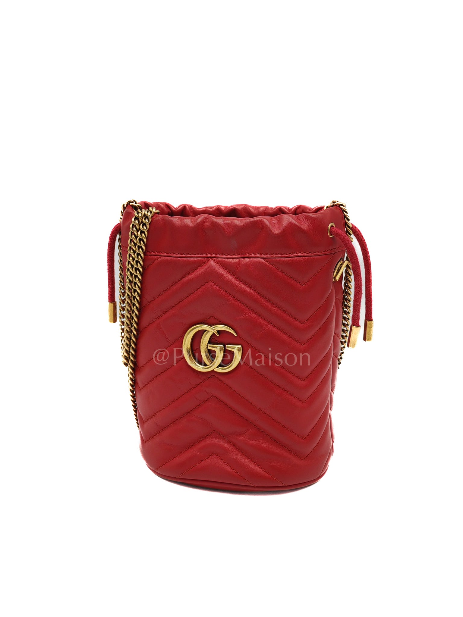 GG Mini Bucket Bag in Red Marmont Matelasse Leather