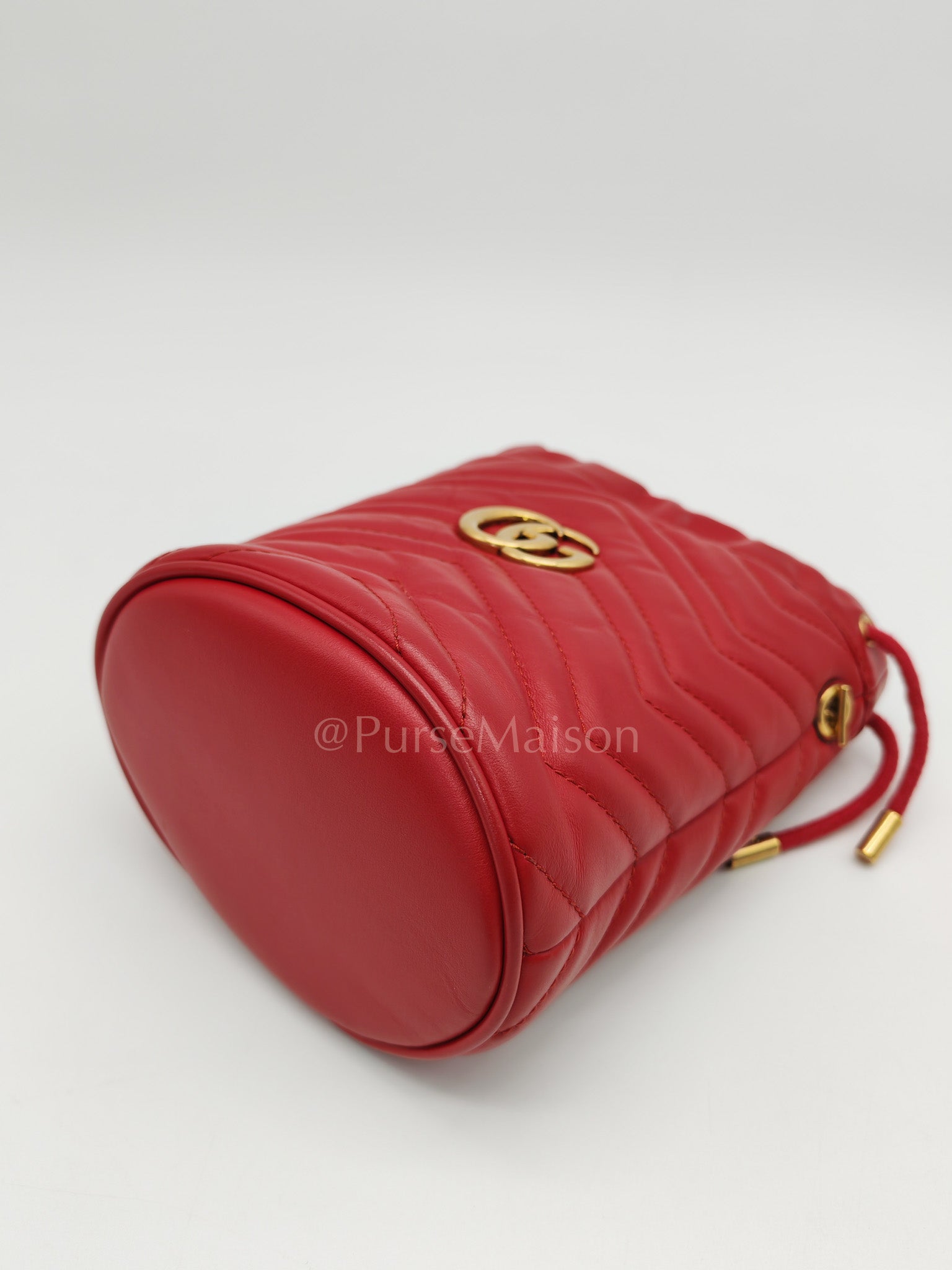 GG Mini Bucket Bag in Red Marmont Matelasse Leather