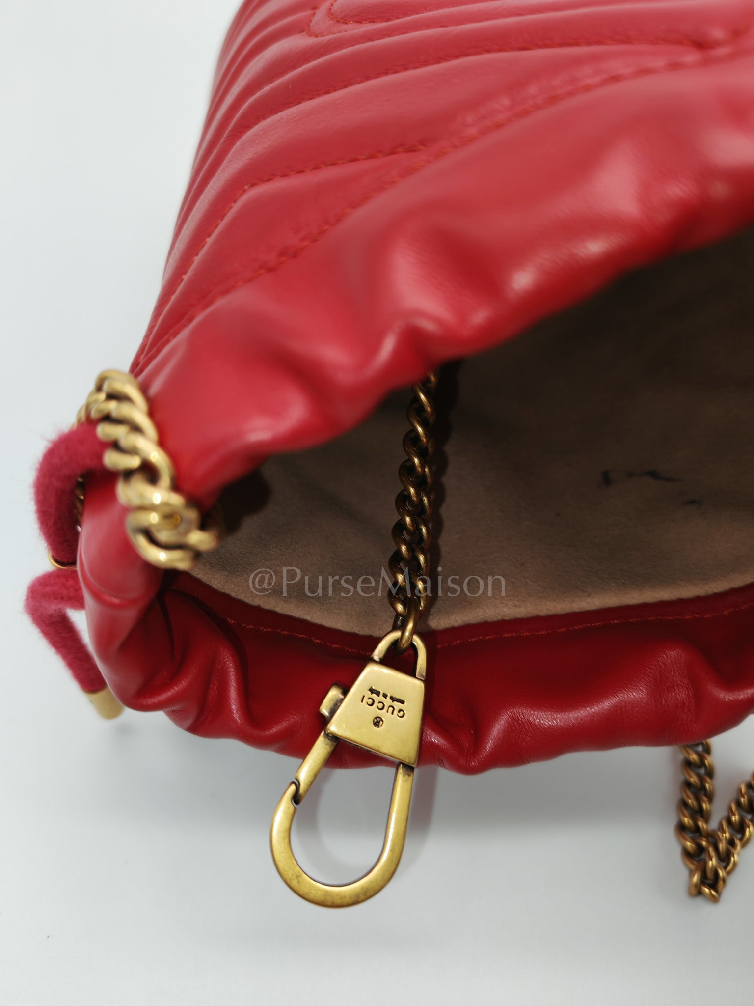 GG Mini Bucket Bag in Red Marmont Matelasse Leather