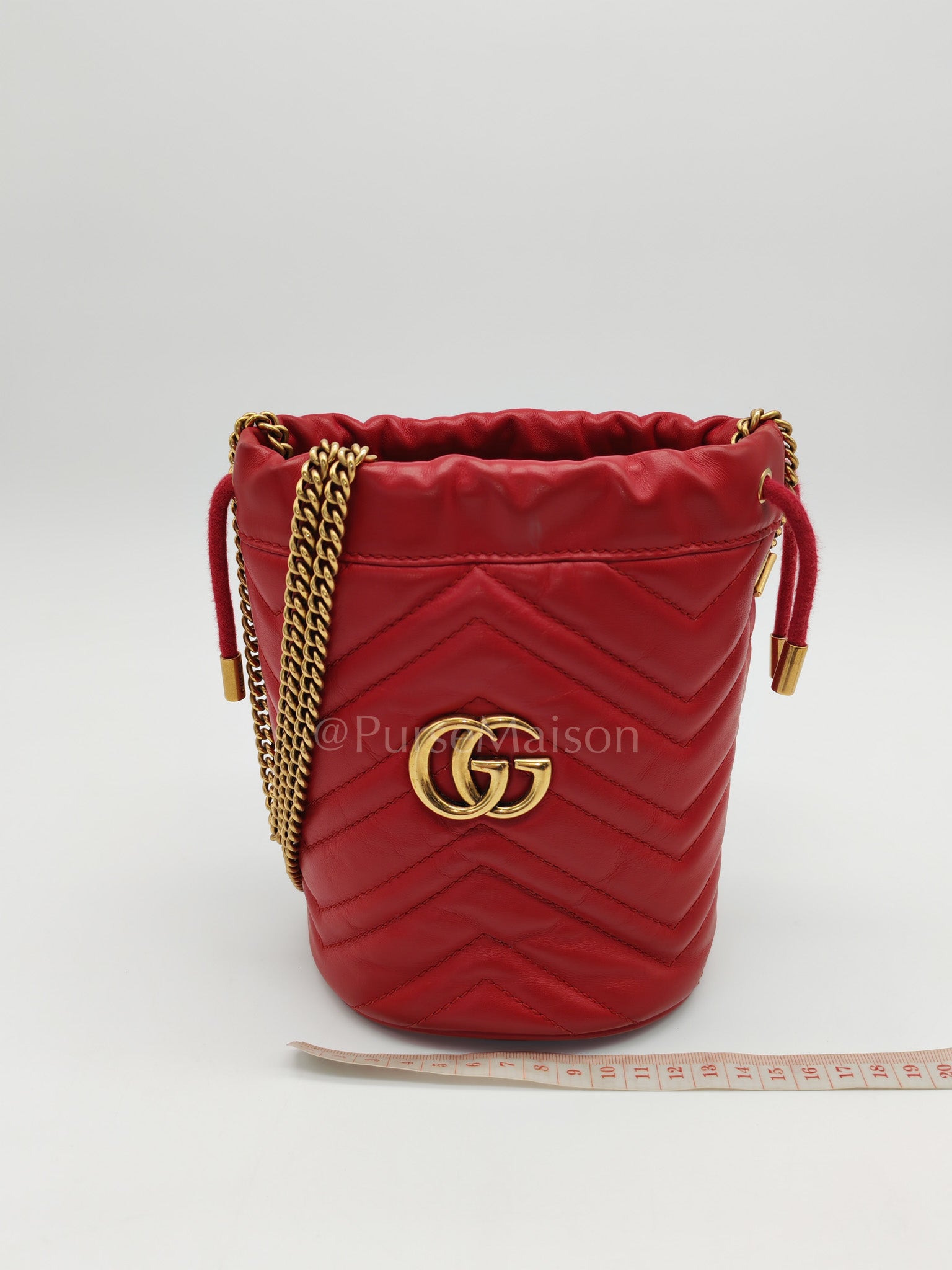 GG Mini Bucket Bag in Red Marmont Matelasse Leather