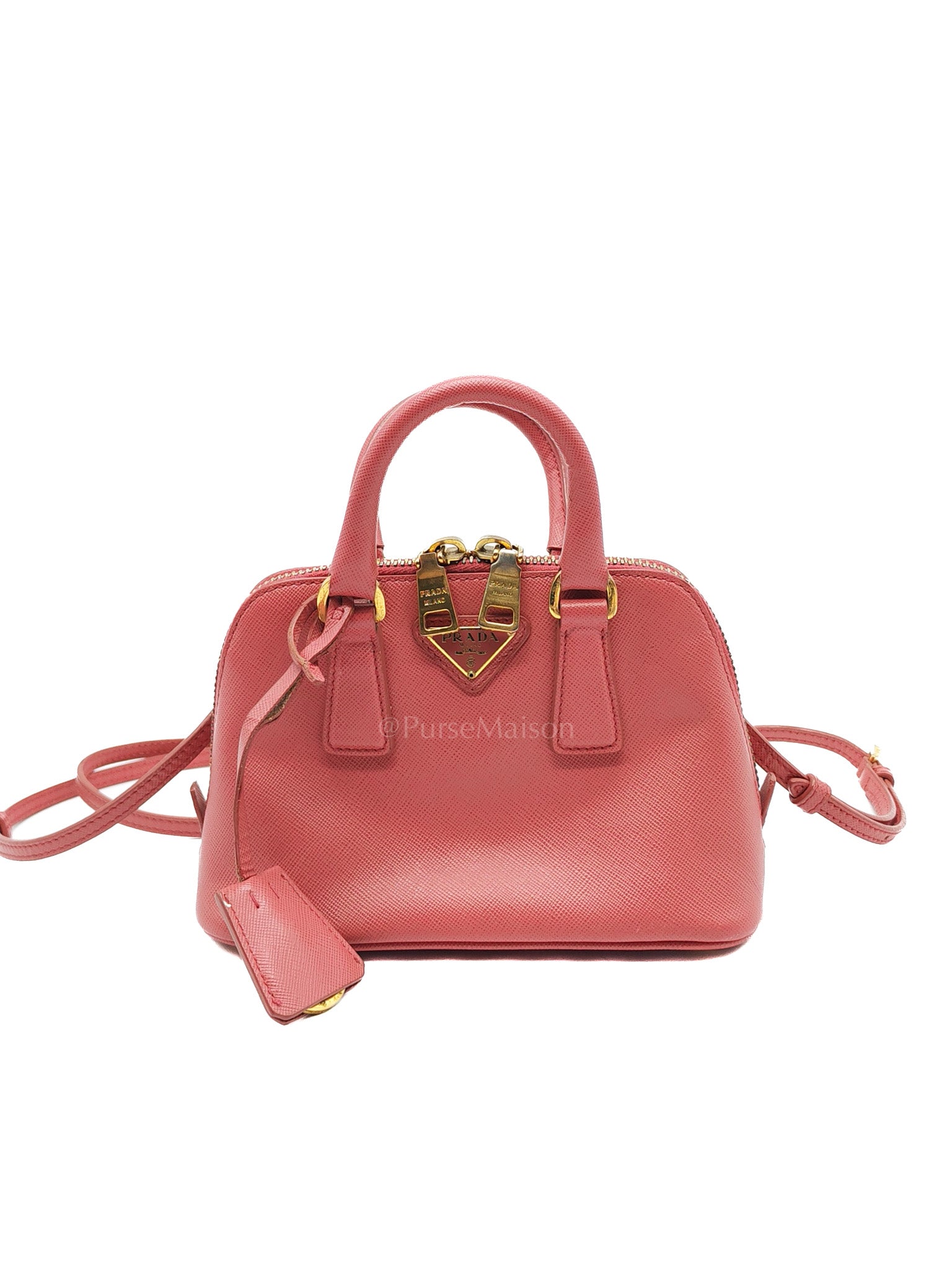 Promenade Mini Bag in Pink Saffiano Lux Leather & Gold Hardware