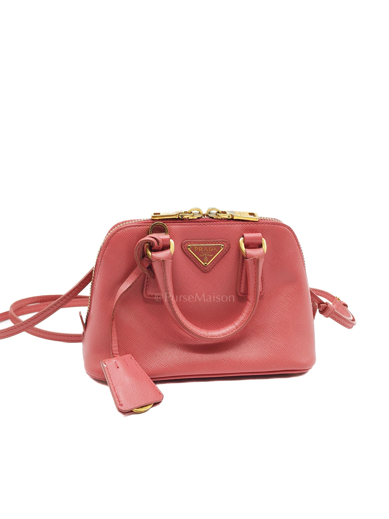 Promenade Mini Bag in Pink Saffiano Lux Leather & Gold Hardware
