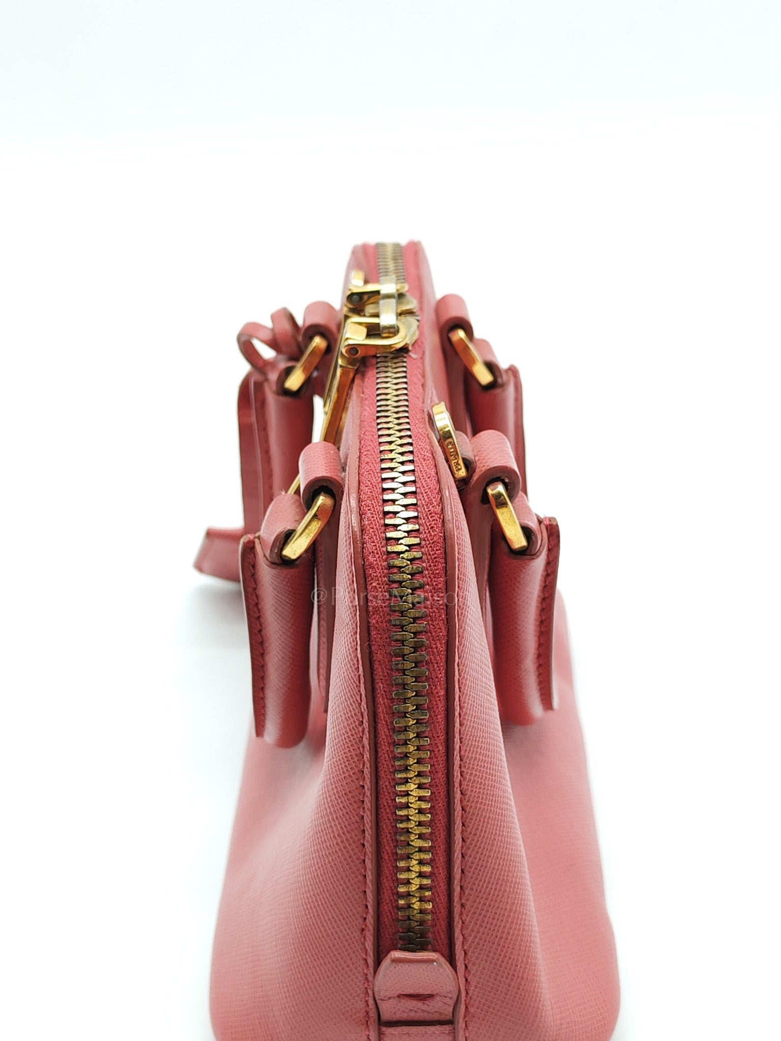 Promenade Mini Bag in Pink Saffiano Lux Leather & Gold Hardware
