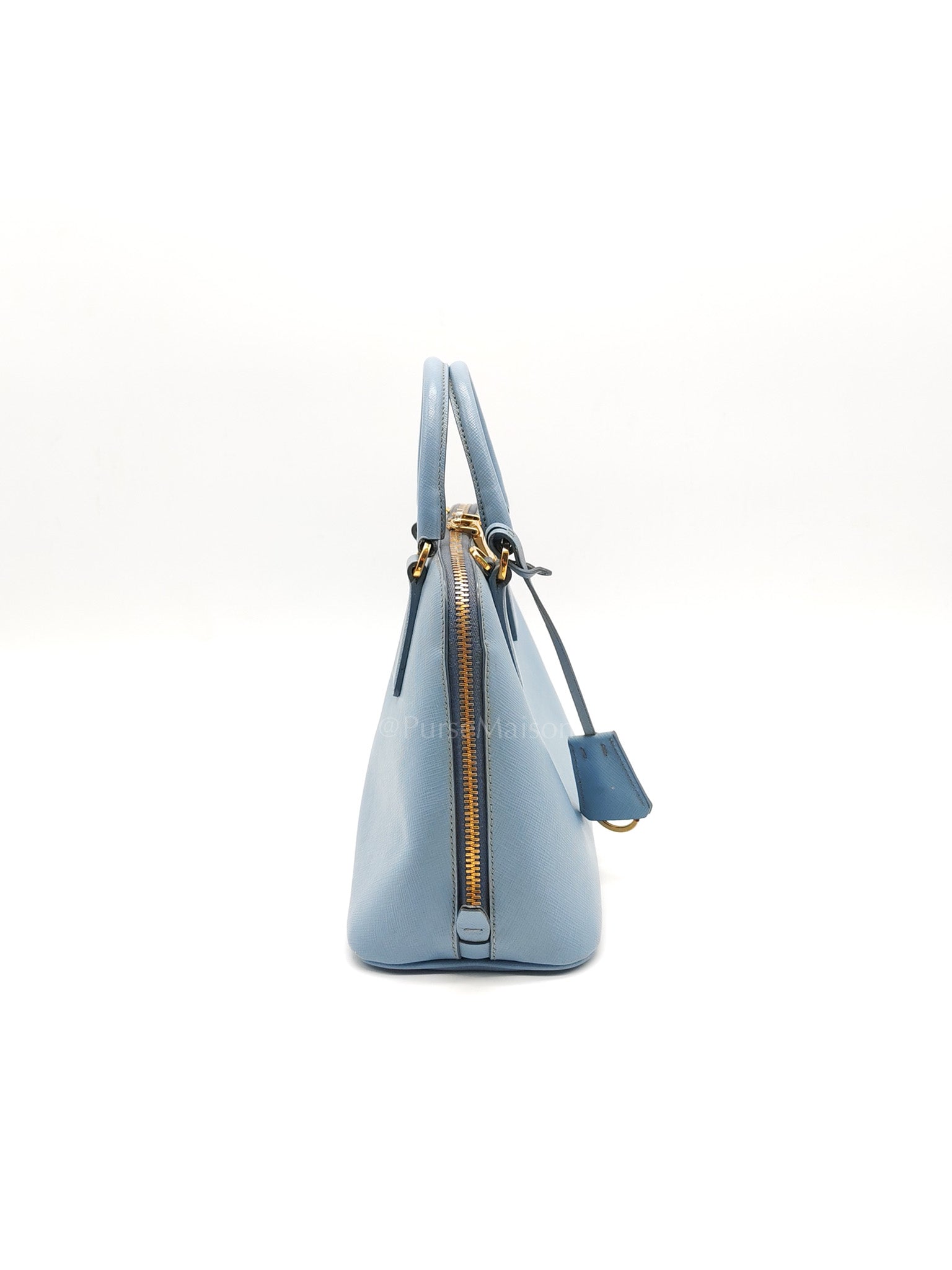 Promenade Small Bag in Light Blue Saffiano Lux Leather & Gold Hardware