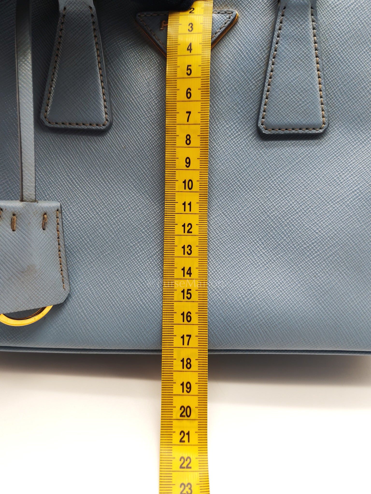 Promenade Small Bag in Light Blue Saffiano Lux Leather & Gold Hardware