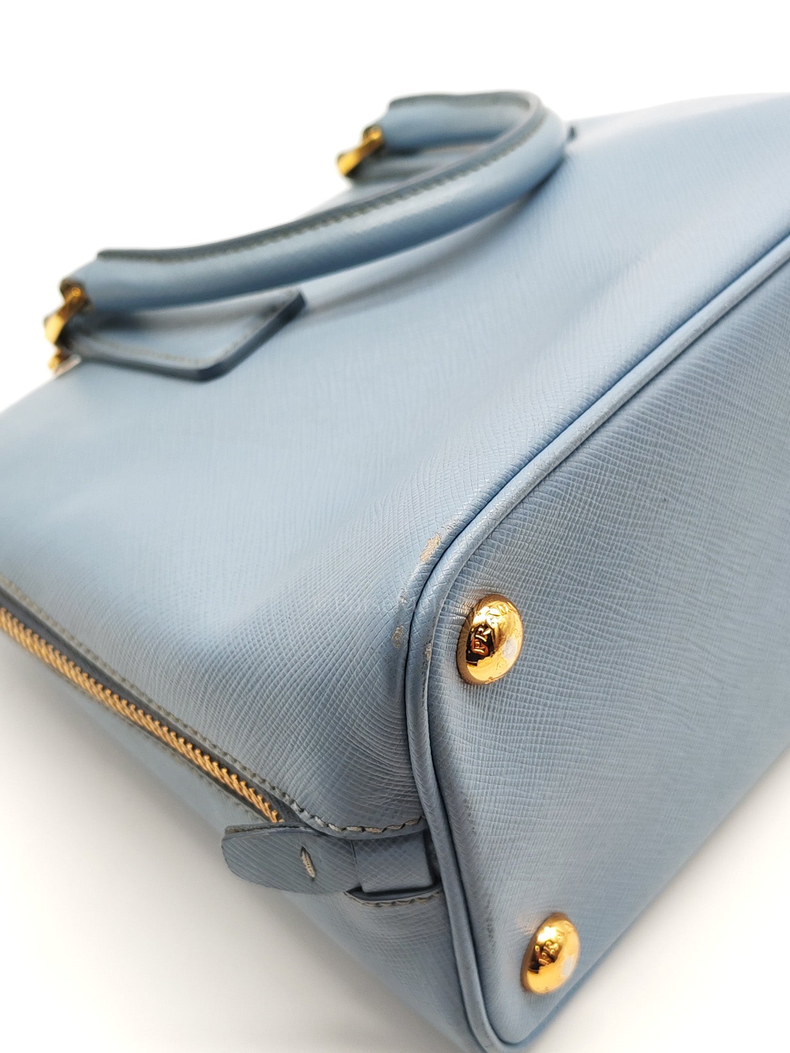 Promenade Small Bag in Light Blue Saffiano Lux Leather & Gold Hardware