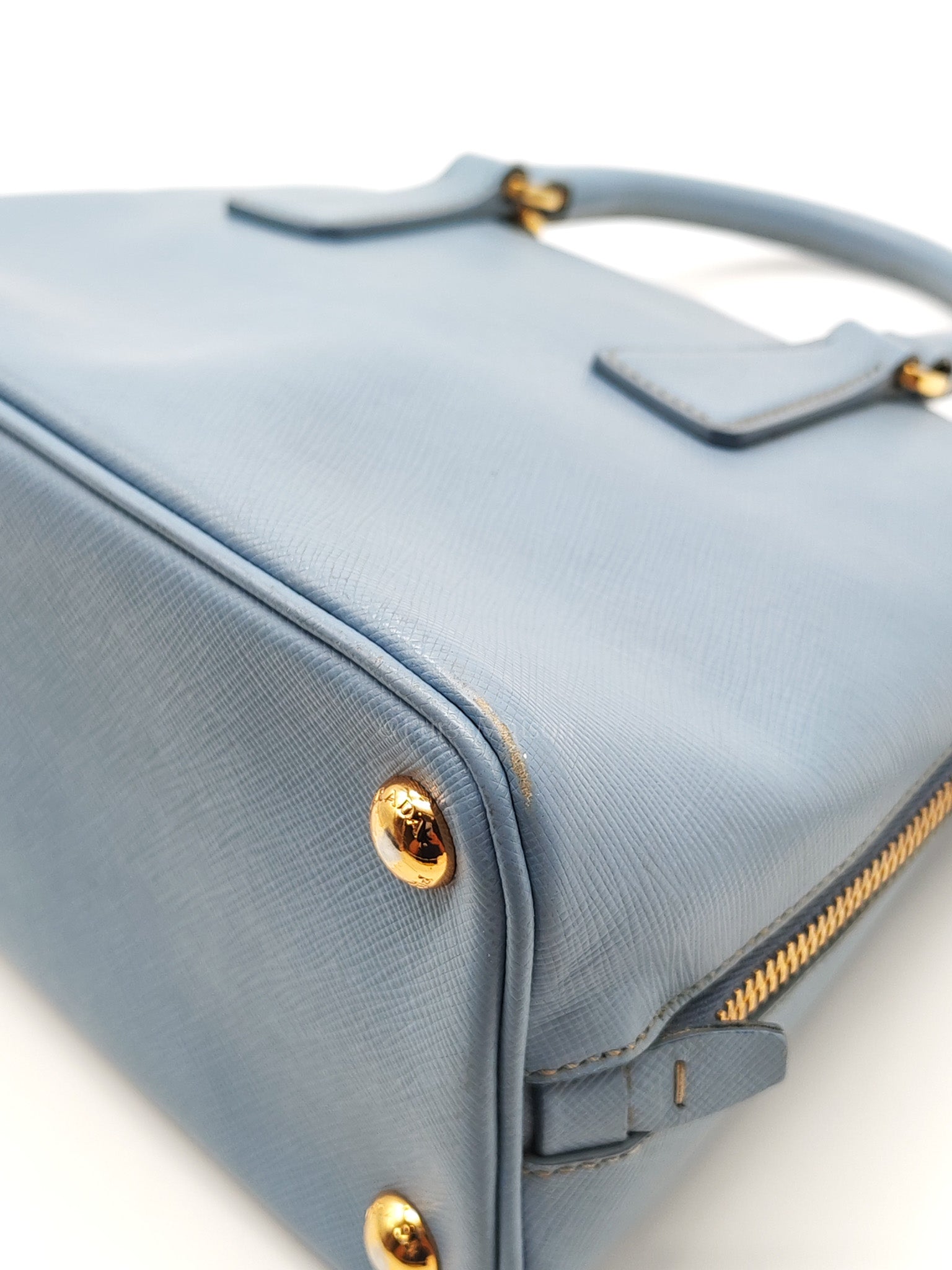 Promenade Small Bag in Light Blue Saffiano Lux Leather & Gold Hardware