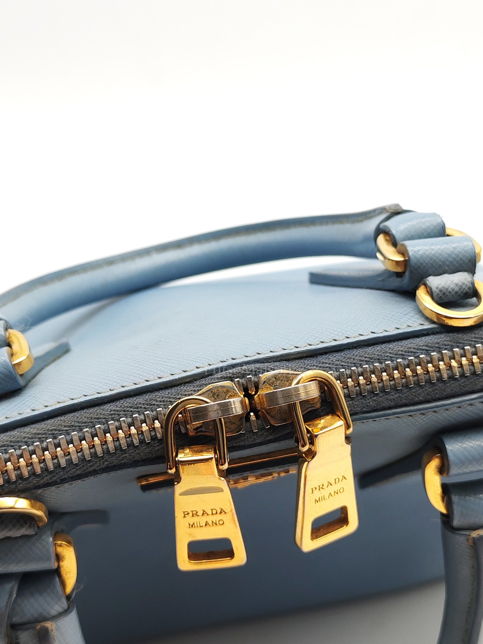 Promenade Small Bag in Light Blue Saffiano Lux Leather & Gold Hardware