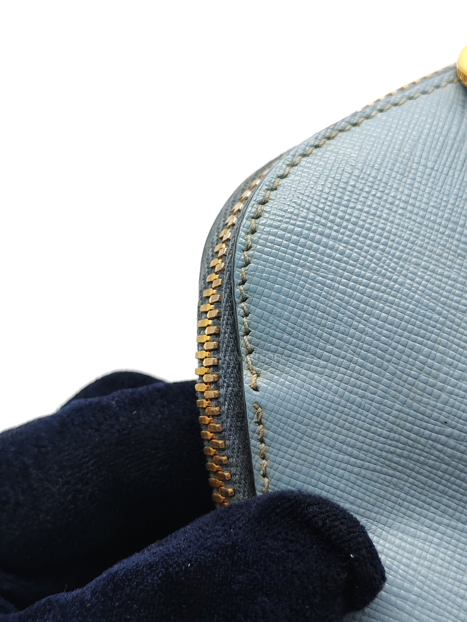 Promenade Small Bag in Light Blue Saffiano Lux Leather & Gold Hardware