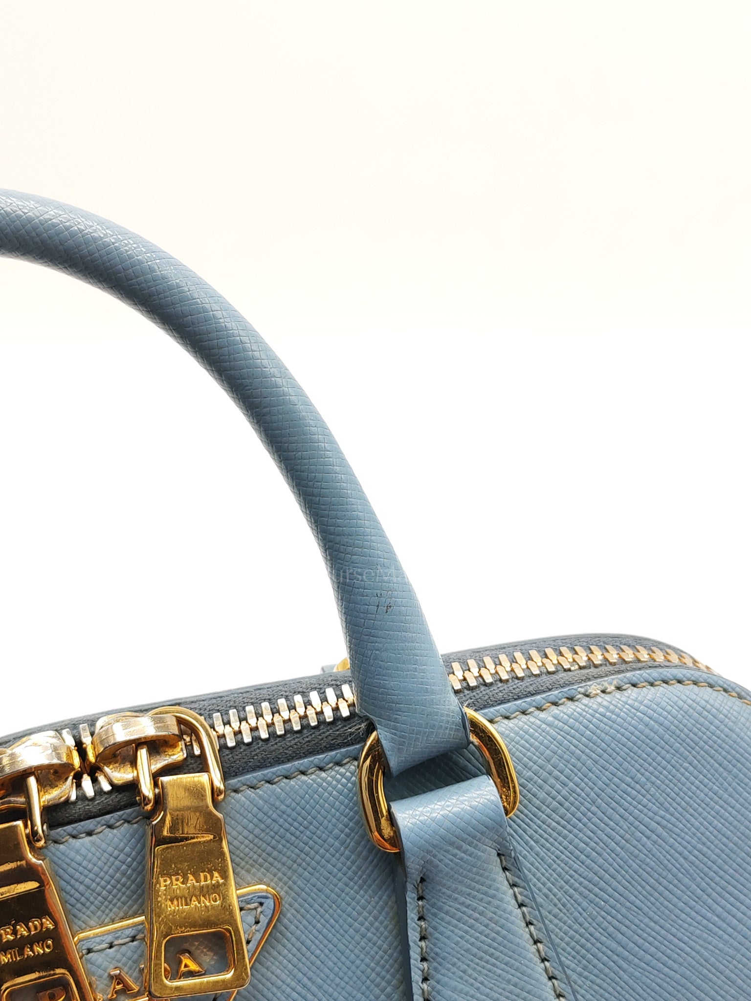Promenade Small Bag in Light Blue Saffiano Lux Leather & Gold Hardware