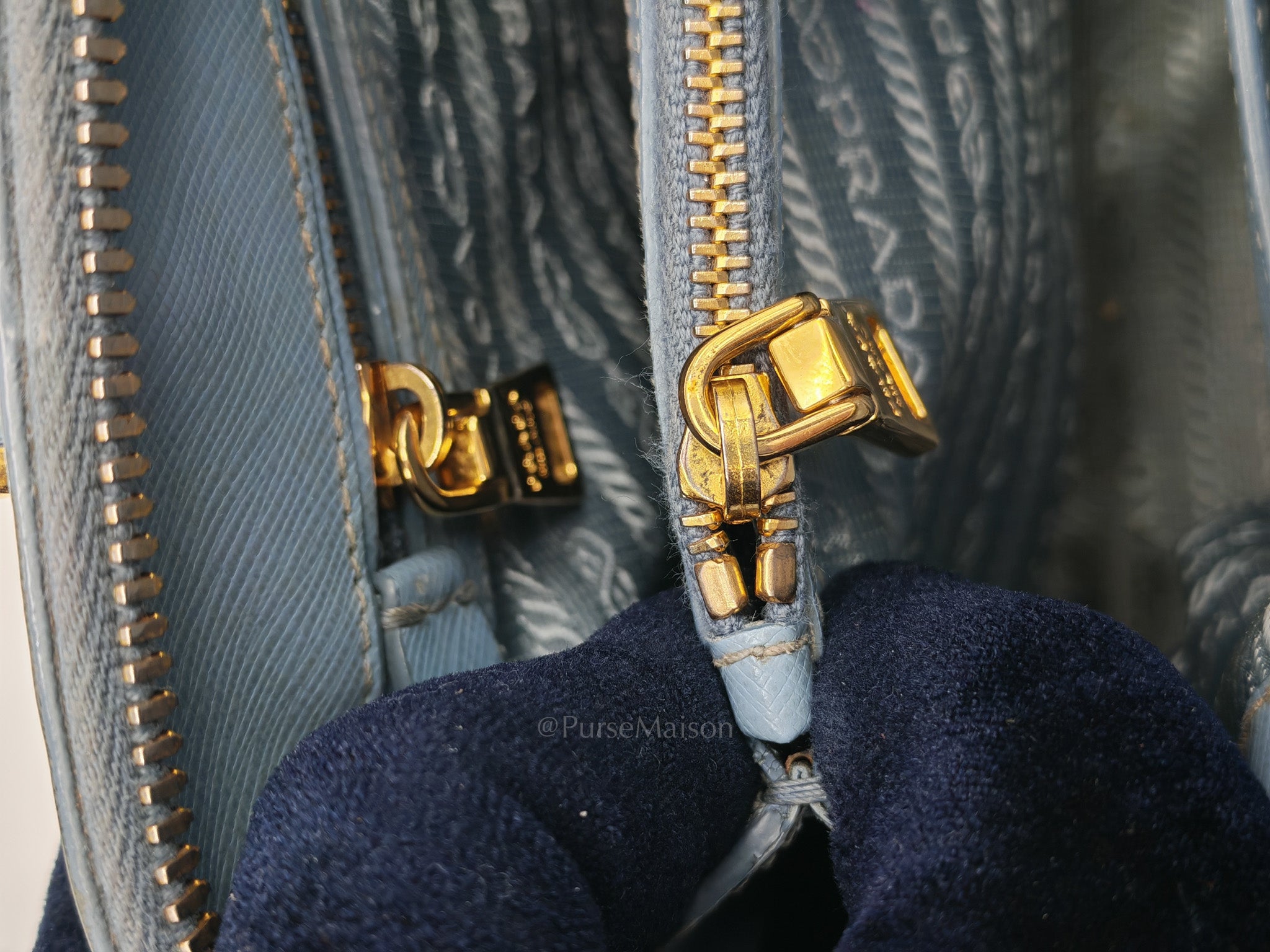 Promenade Small Bag in Light Blue Saffiano Lux Leather & Gold Hardware