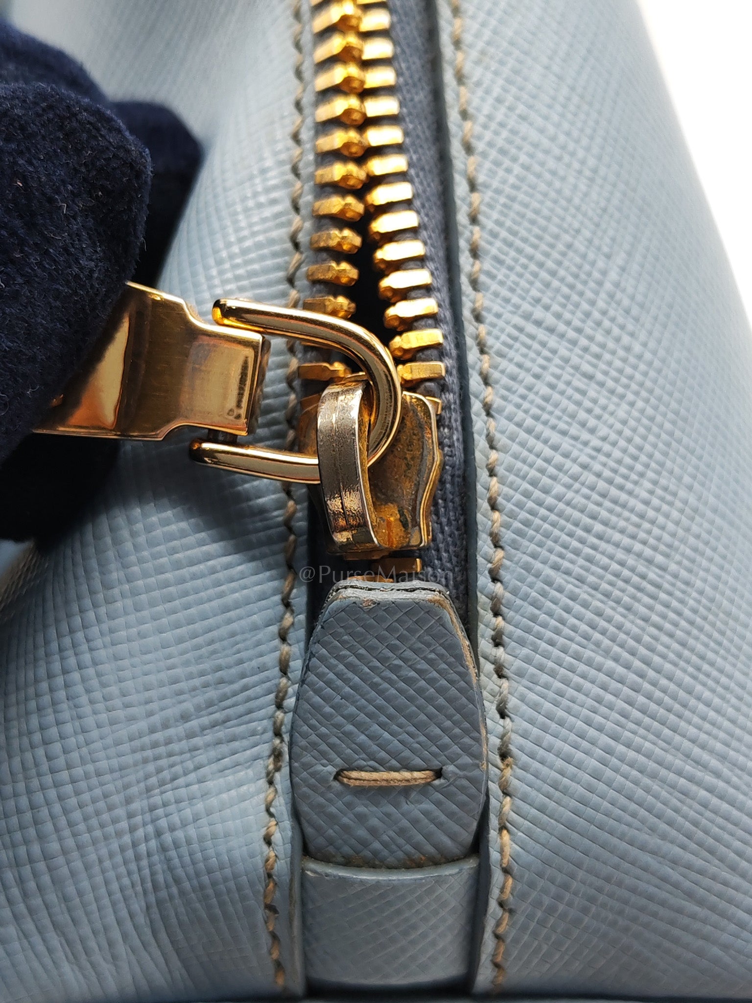 Promenade Small Bag in Light Blue Saffiano Lux Leather & Gold Hardware