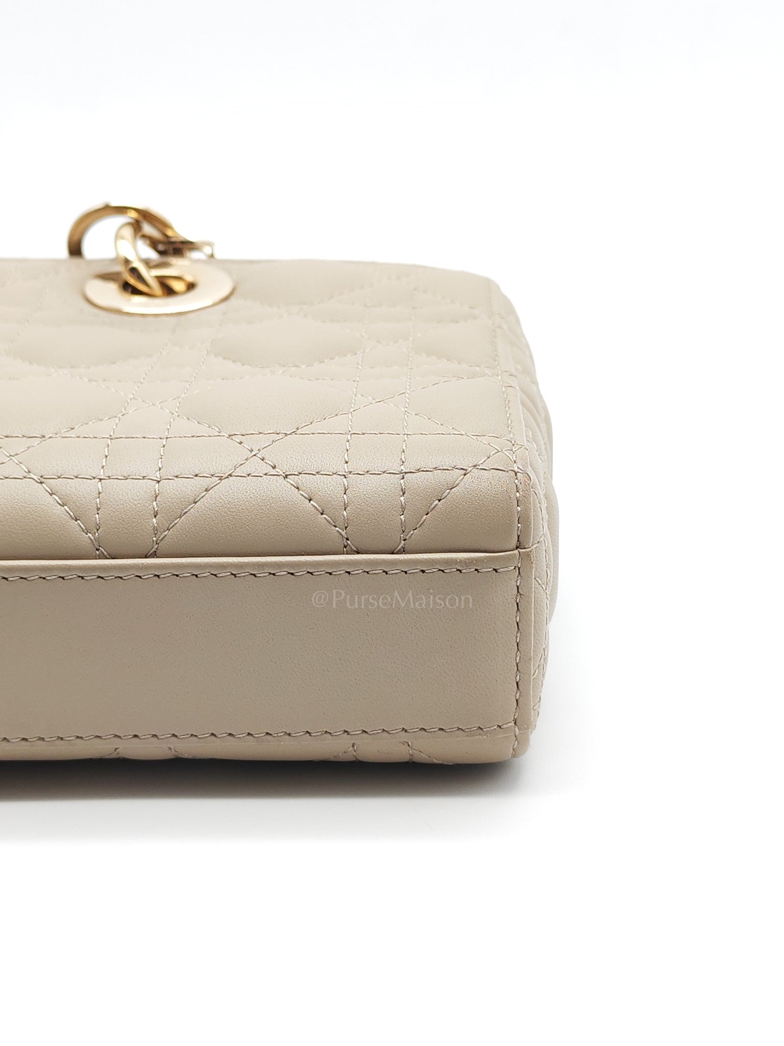 Lady D-Joy Medium in Light Taupe Cannage Lambskin Leather Shoulder Bag