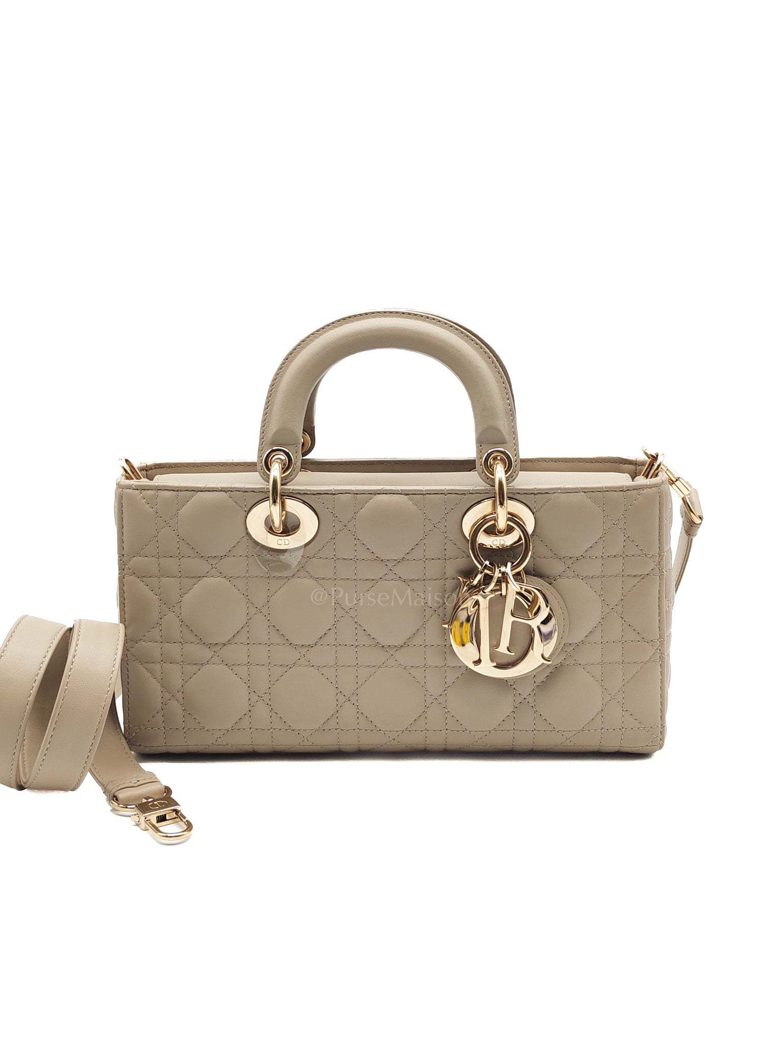 Lady D-Joy Medium in Light Taupe Cannage Lambskin Leather Shoulder Bag