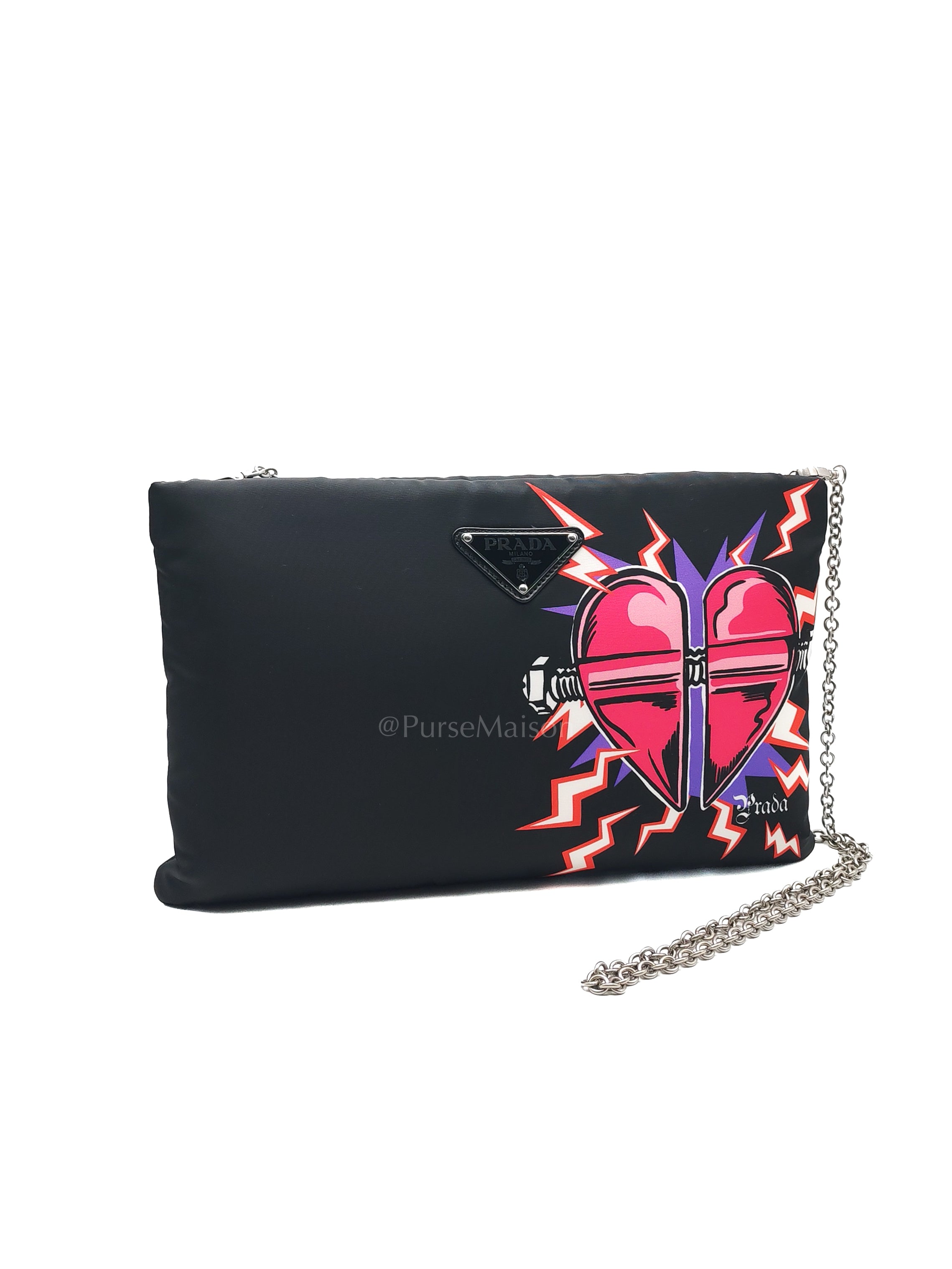Prada x Universal Studios Frankenstein Heart in Black Tessuto Nylon Pouch