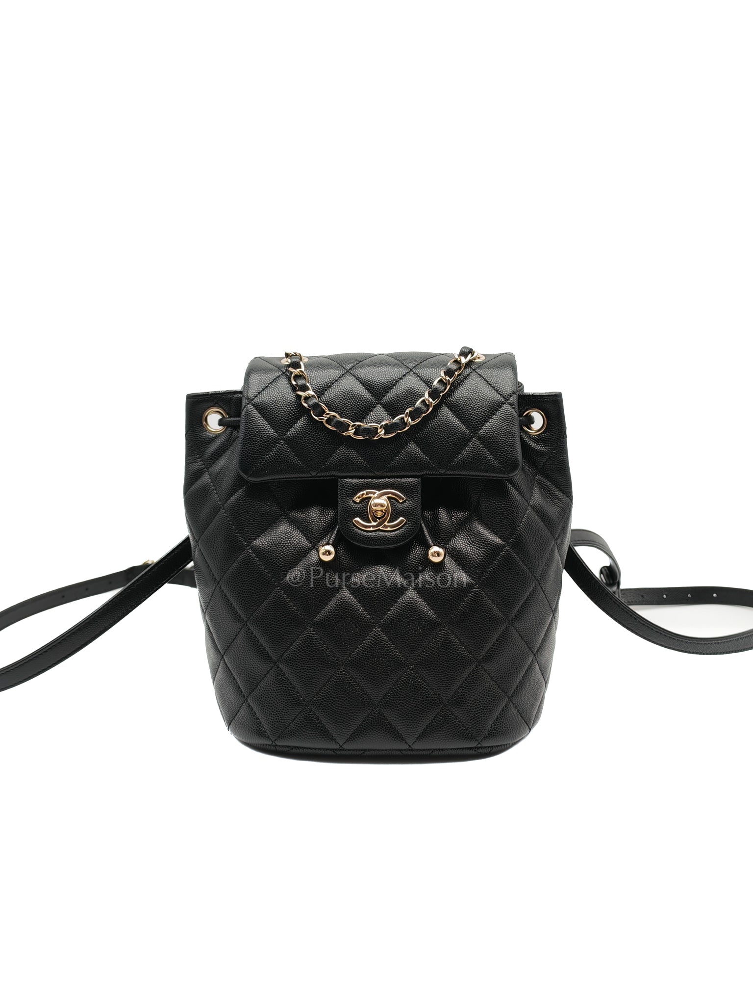 Urban Spirit Backpack in Black Quilted Caviar Leather & Light Gold Hardware Microchip