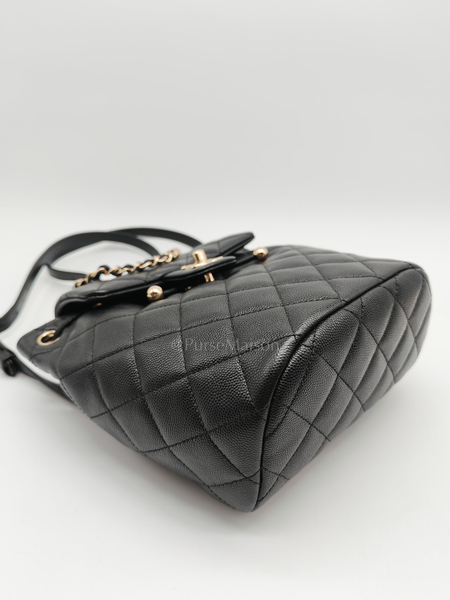 Urban Spirit Backpack in Black Quilted Caviar Leather & Light Gold Hardware Microchip