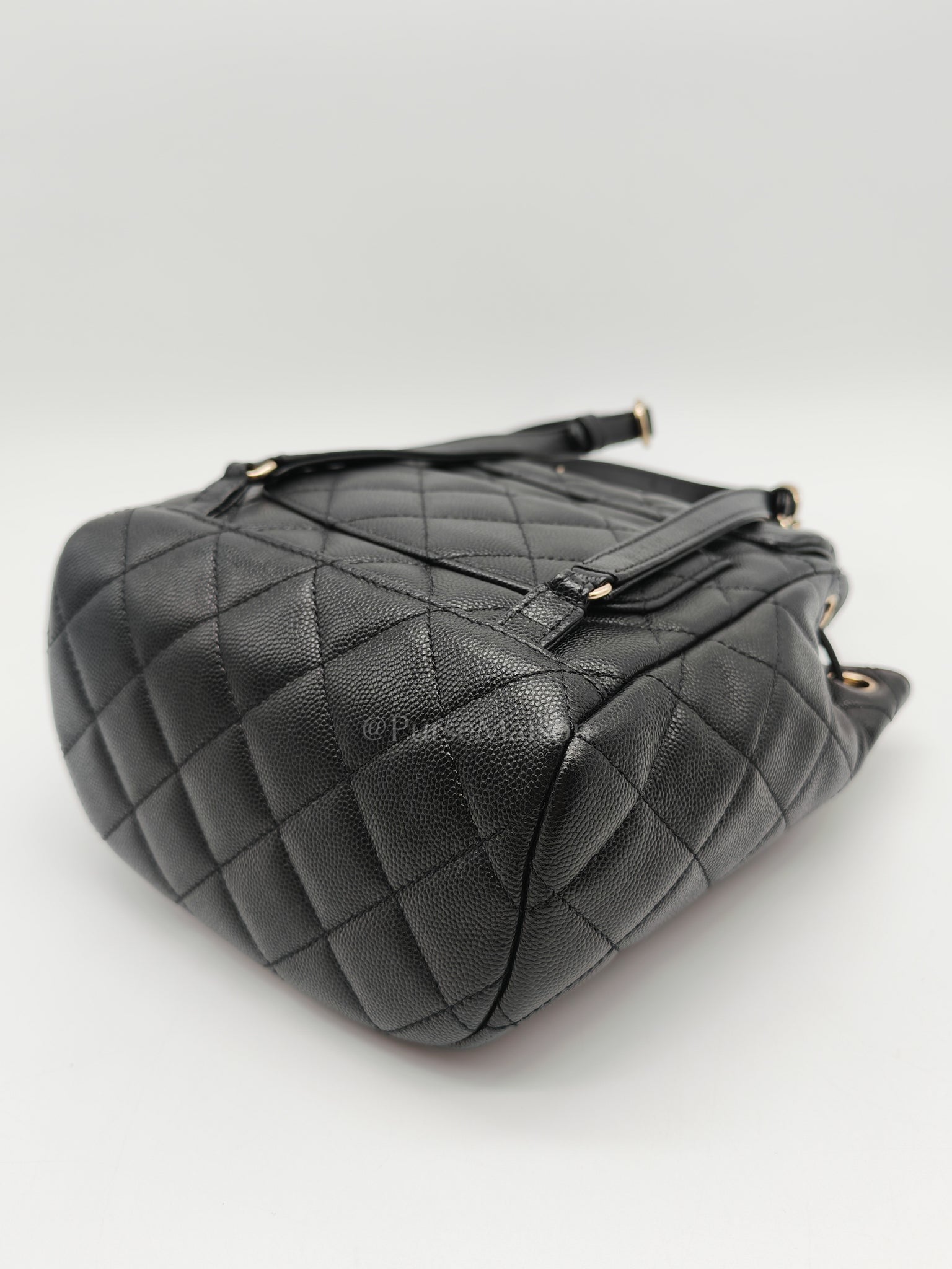 Urban Spirit Backpack in Black Quilted Caviar Leather & Light Gold Hardware Microchip