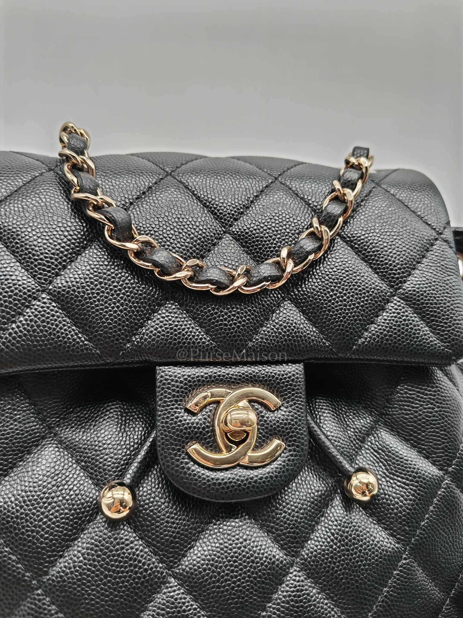 Urban Spirit Backpack in Black Quilted Caviar Leather & Light Gold Hardware Microchip