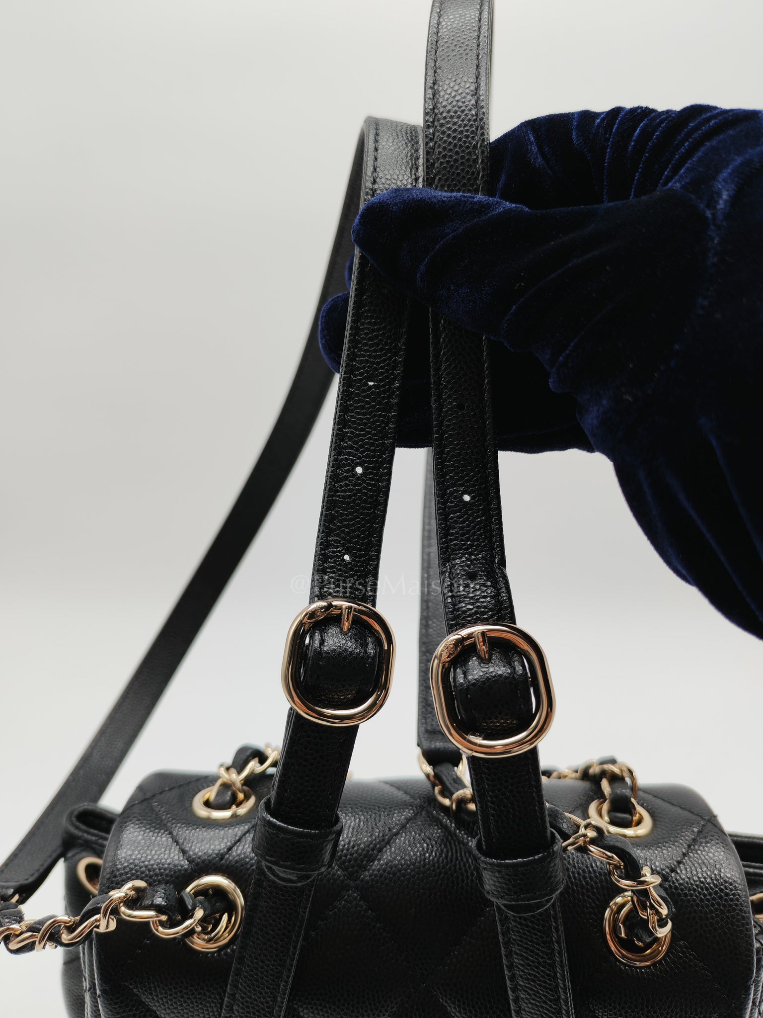 Urban Spirit Backpack in Black Quilted Caviar Leather & Light Gold Hardware Microchip