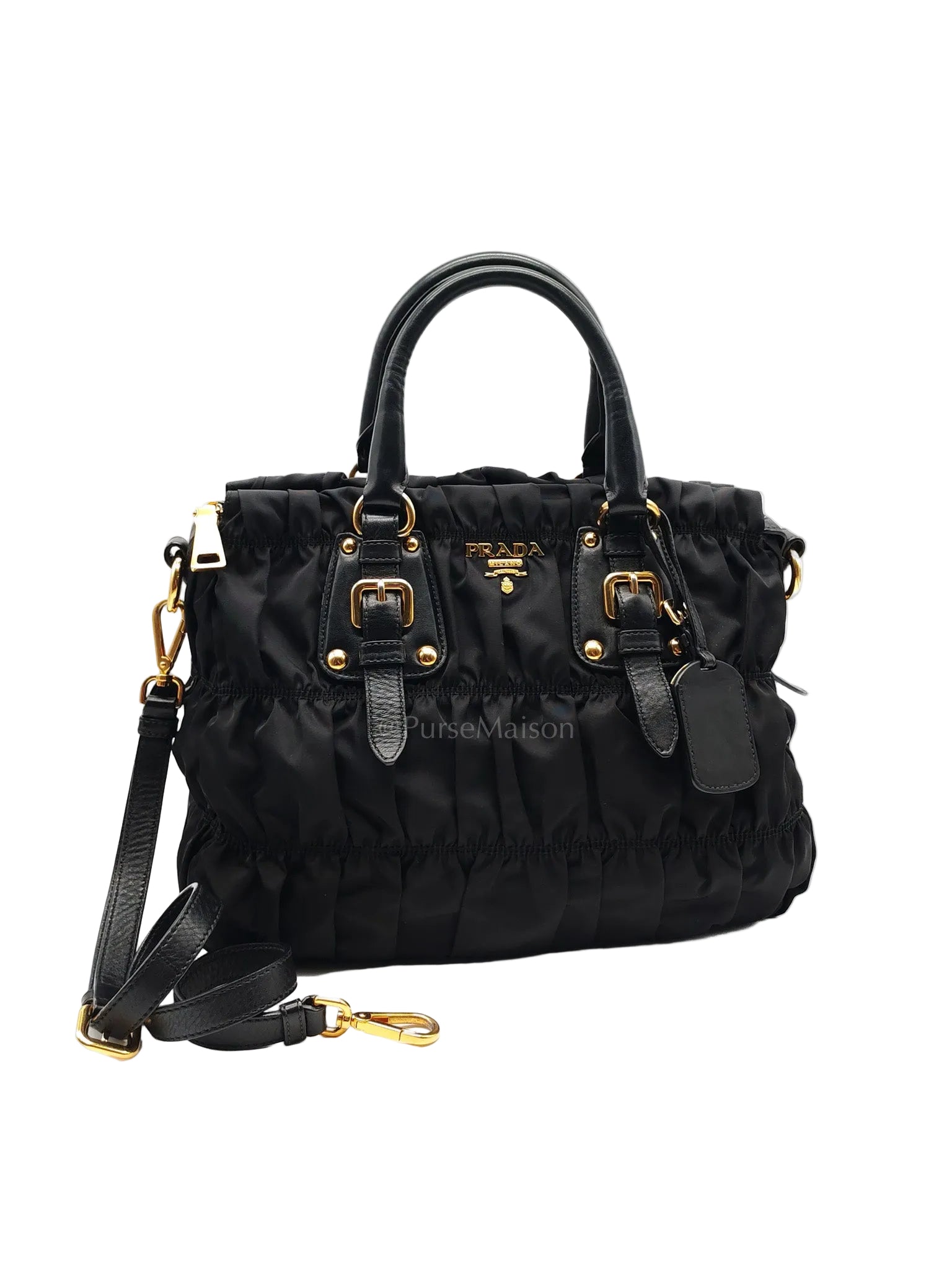 Tessuto Gaufre in Black Nylon Shoulder Bag