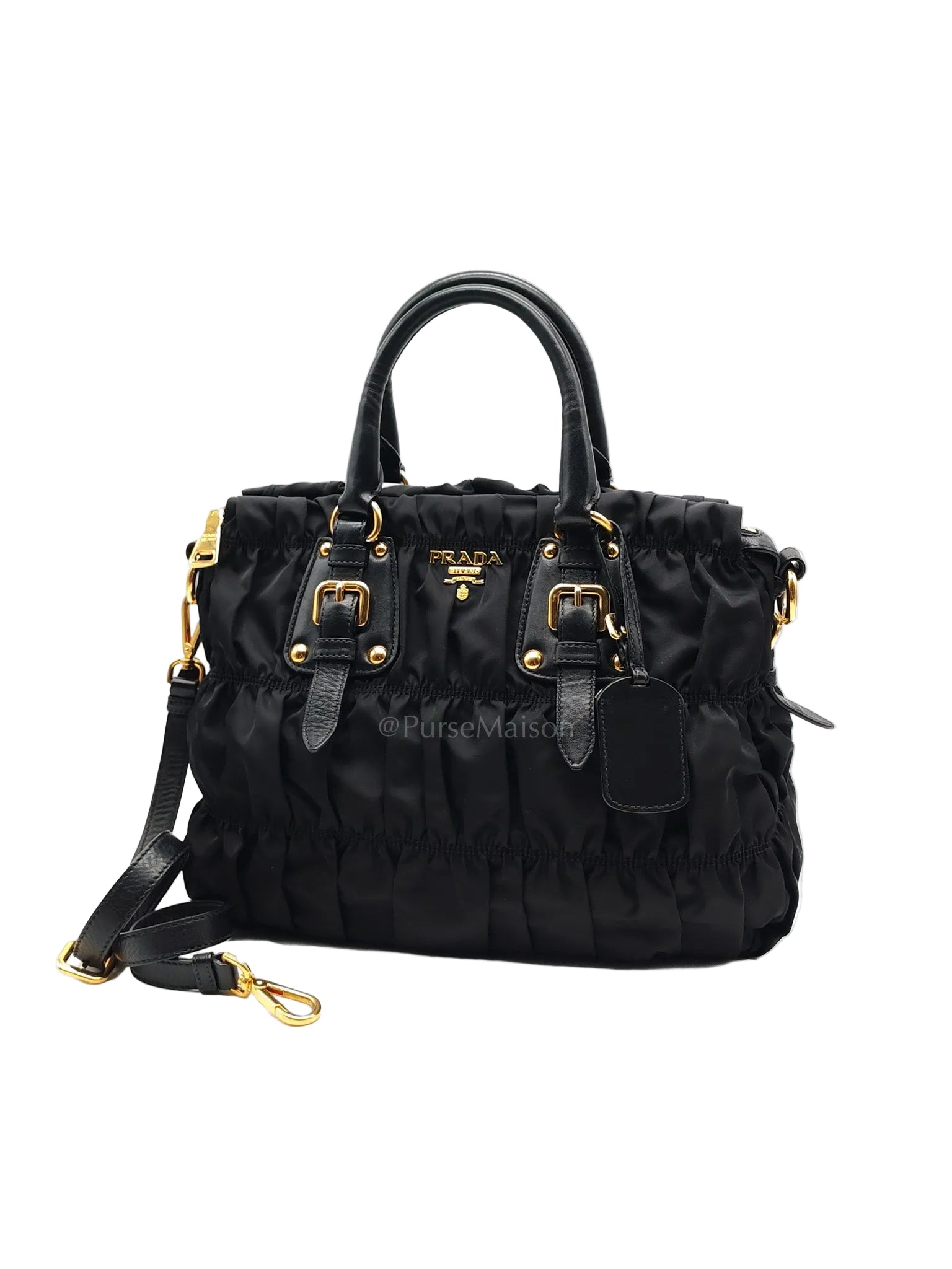 Tessuto Gaufre in Black Nylon Shoulder Bag