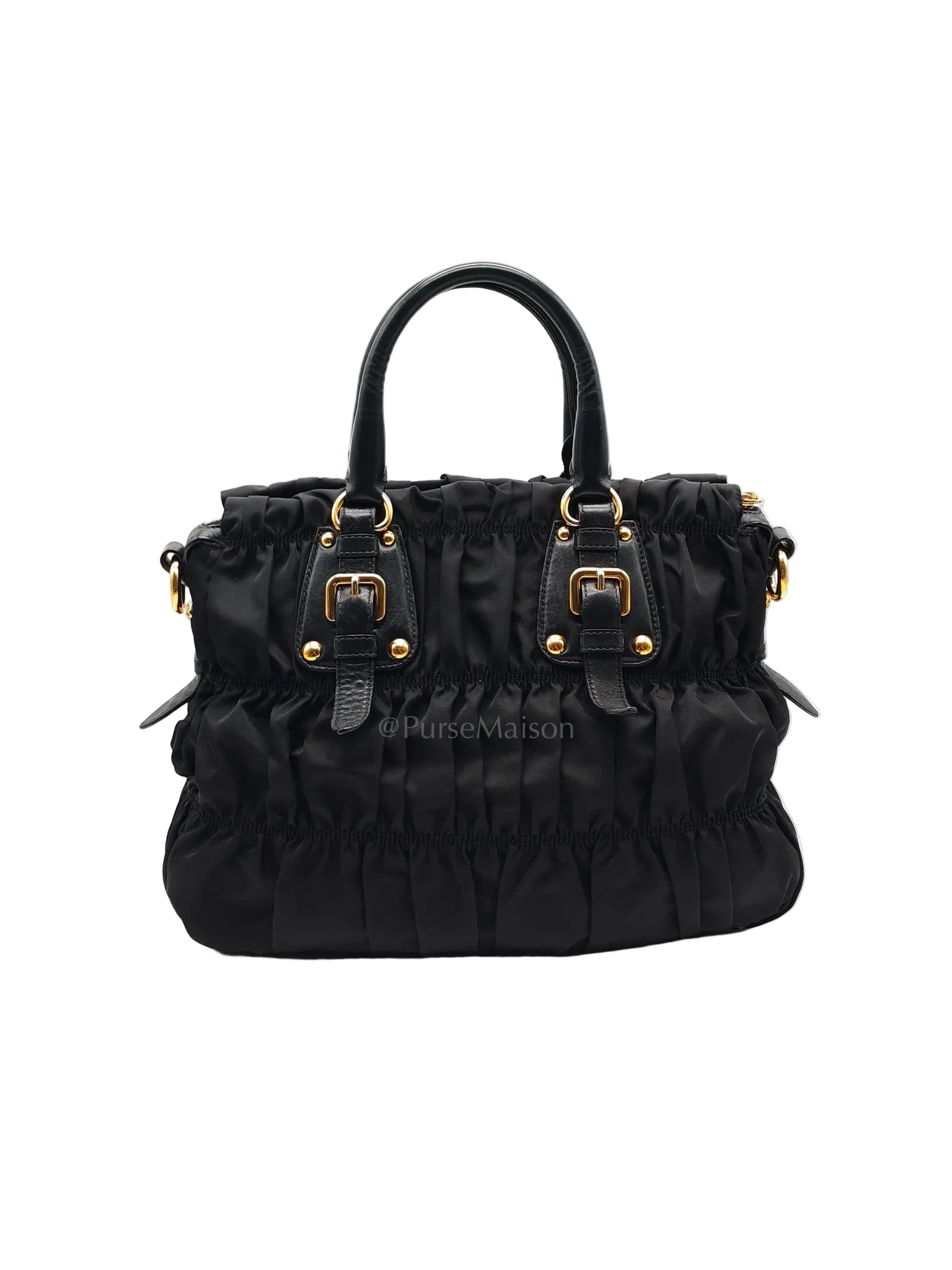 Tessuto Gaufre in Black Nylon Shoulder Bag