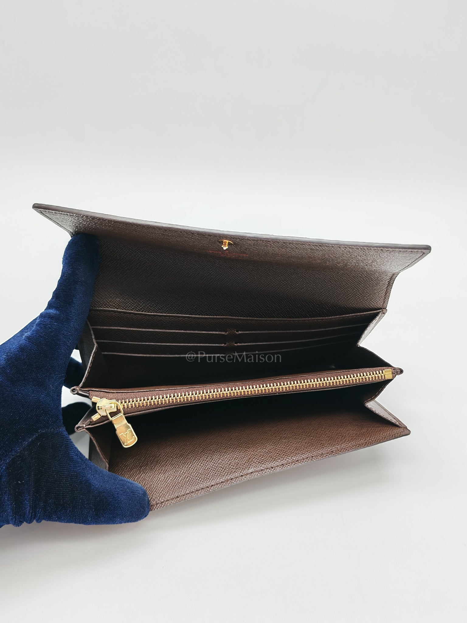 Sarah Long Wallet in Damier Ebene Canvas