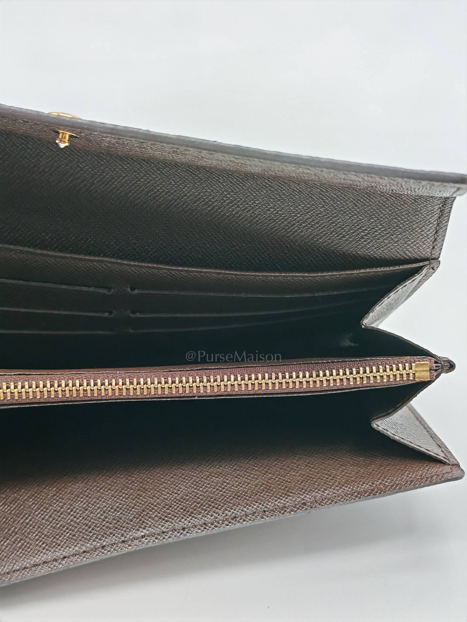Sarah Long Wallet in Damier Ebene Canvas