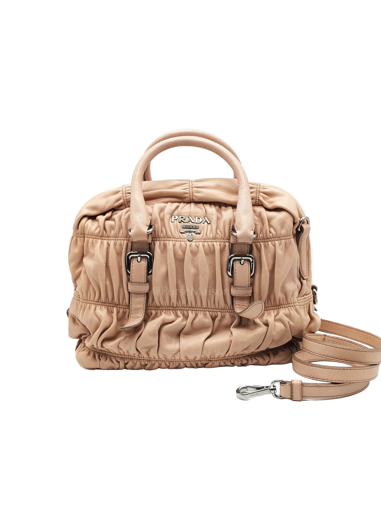 Nappa Graufre Satchel Bag in Cameo Leather & Silver Hardware