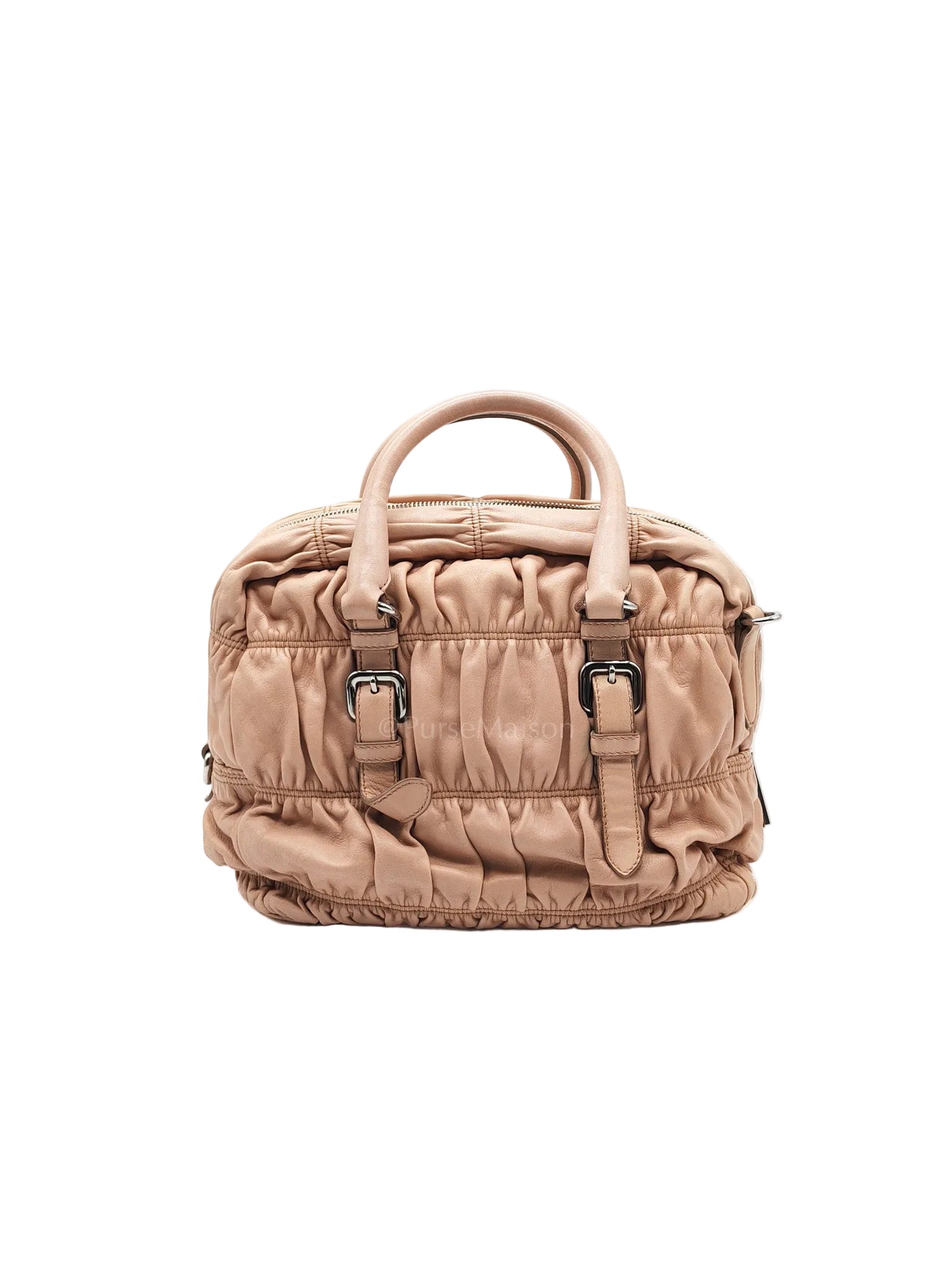 Nappa Graufre Satchel Bag in Cameo Leather & Silver Hardware