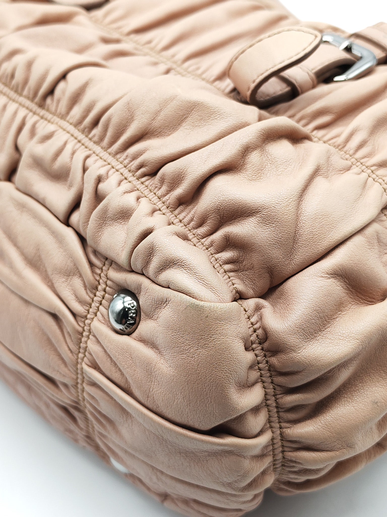 Nappa Graufre Satchel Bag in Cameo Leather & Silver Hardware
