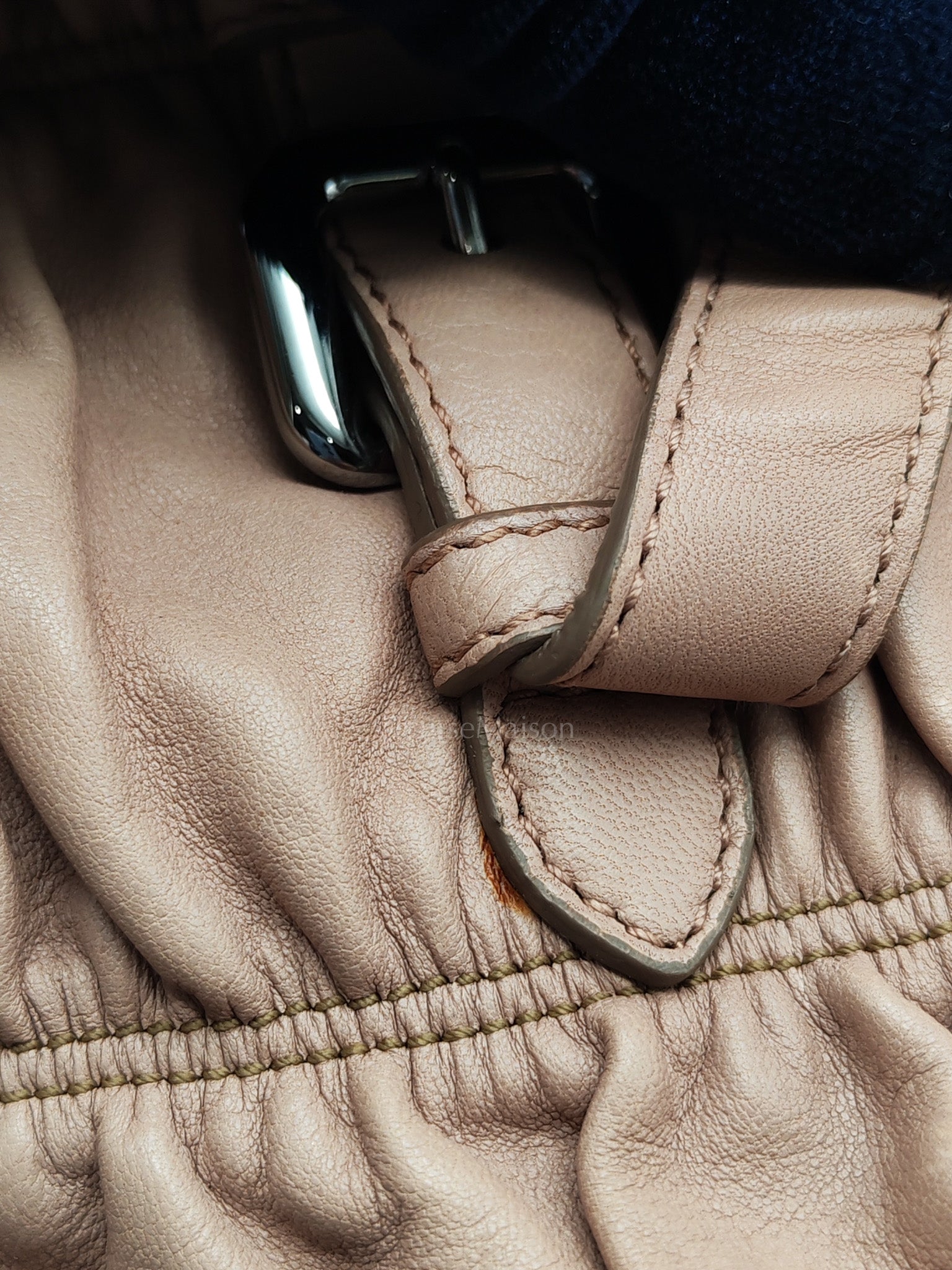 Nappa Graufre Satchel Bag in Cameo Leather & Silver Hardware