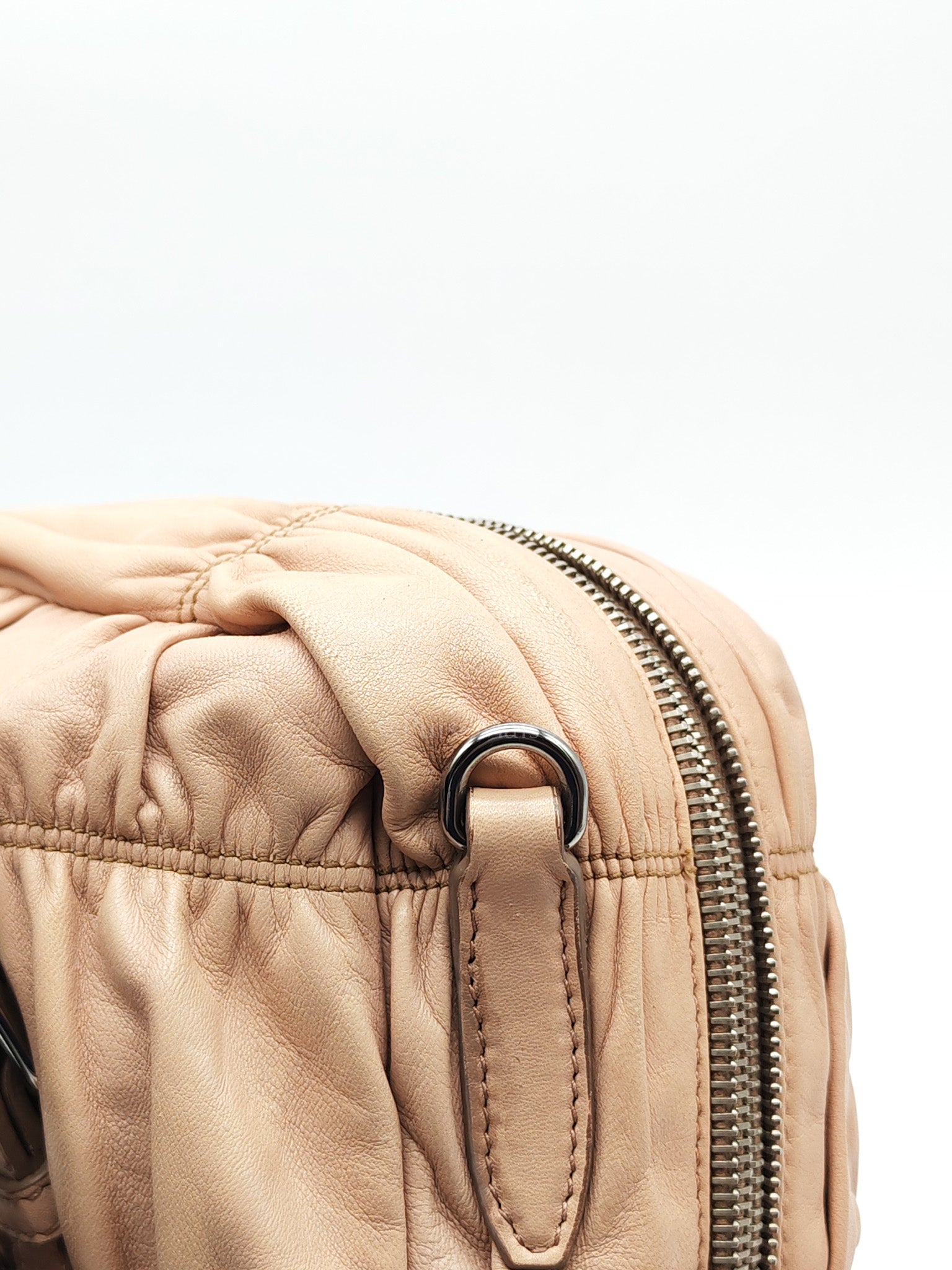 Nappa Graufre Satchel Bag in Cameo Leather & Silver Hardware