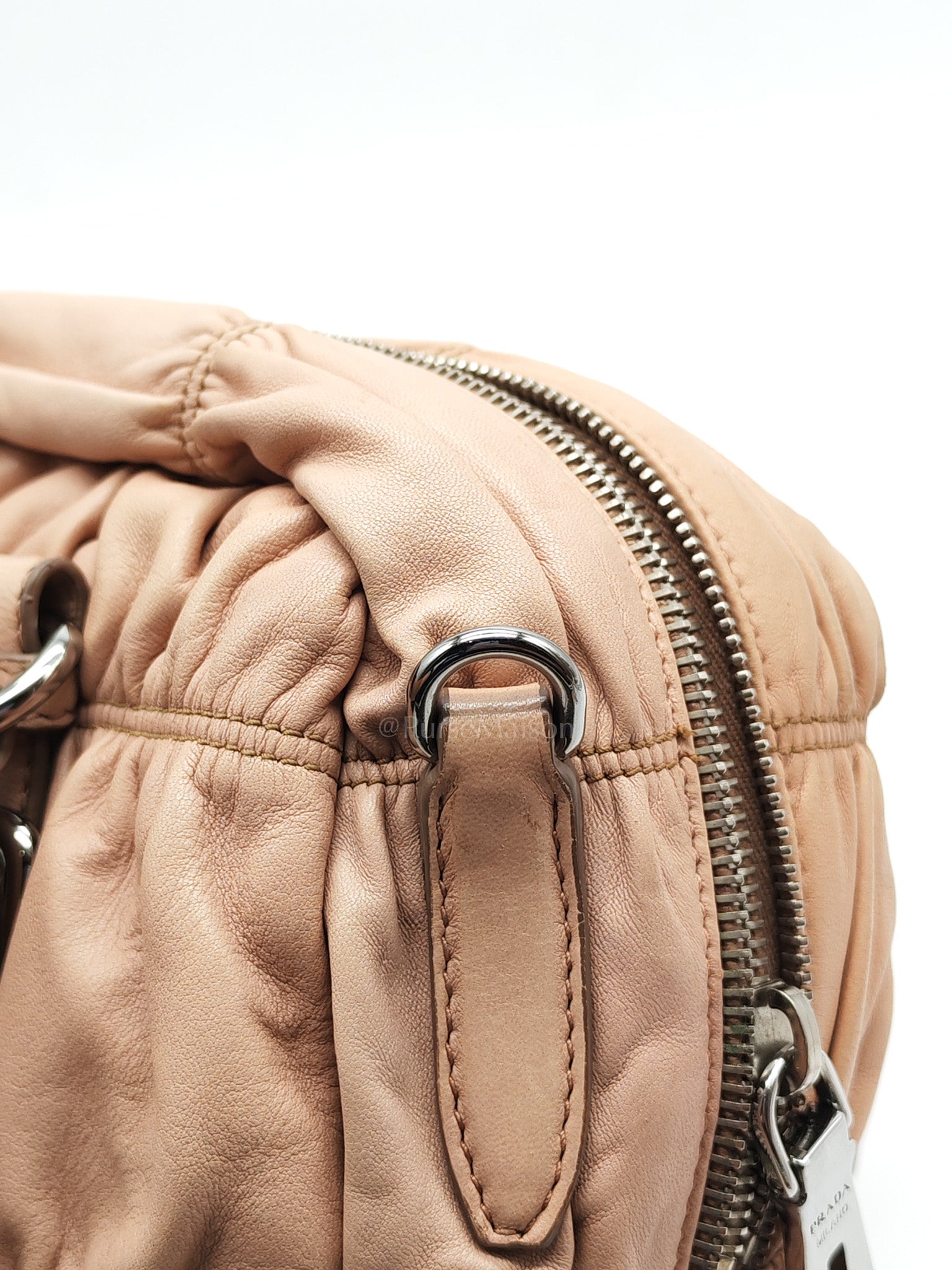 Nappa Graufre Satchel Bag in Cameo Leather & Silver Hardware