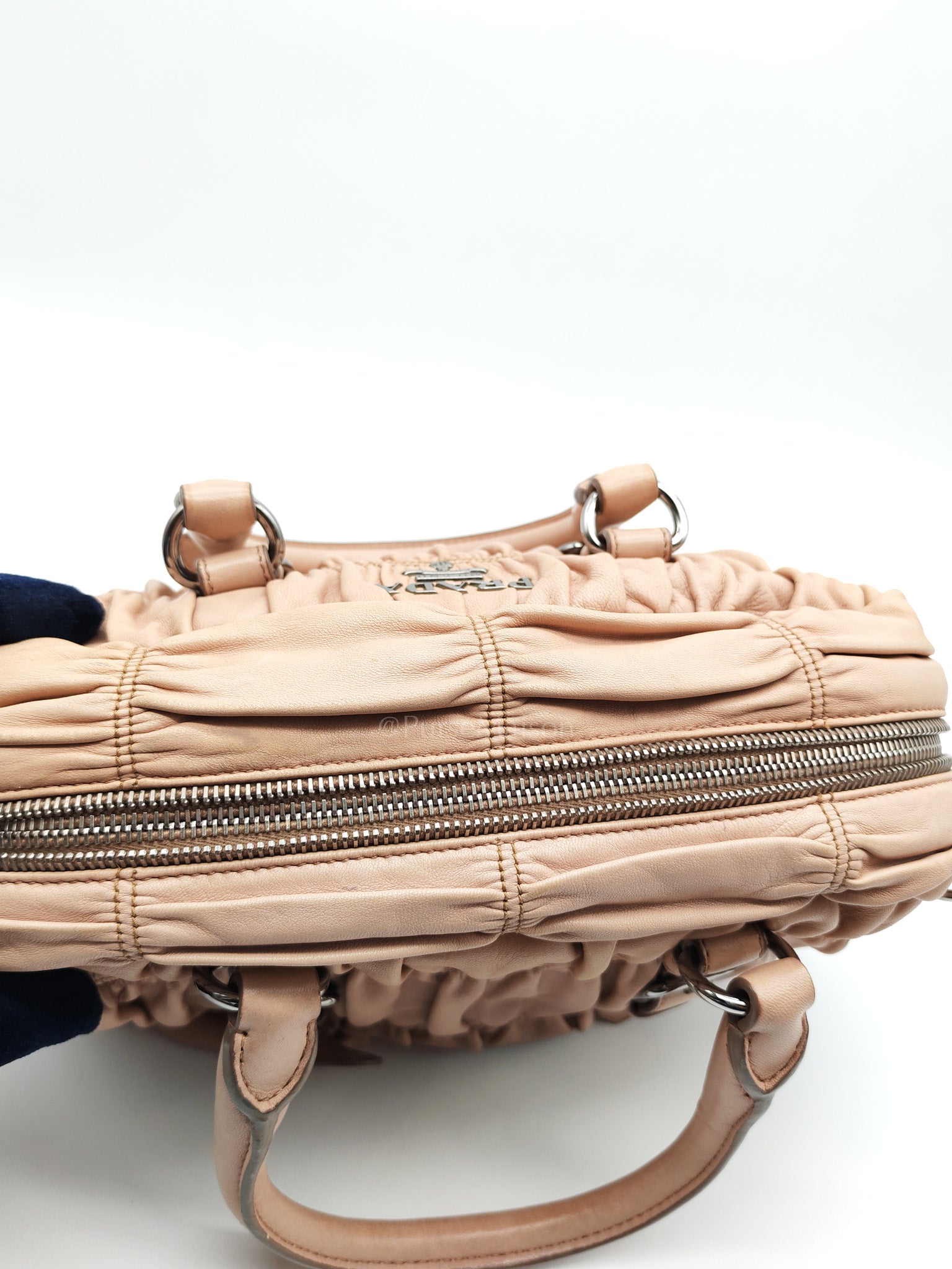 Nappa Graufre Satchel Bag in Cameo Leather & Silver Hardware