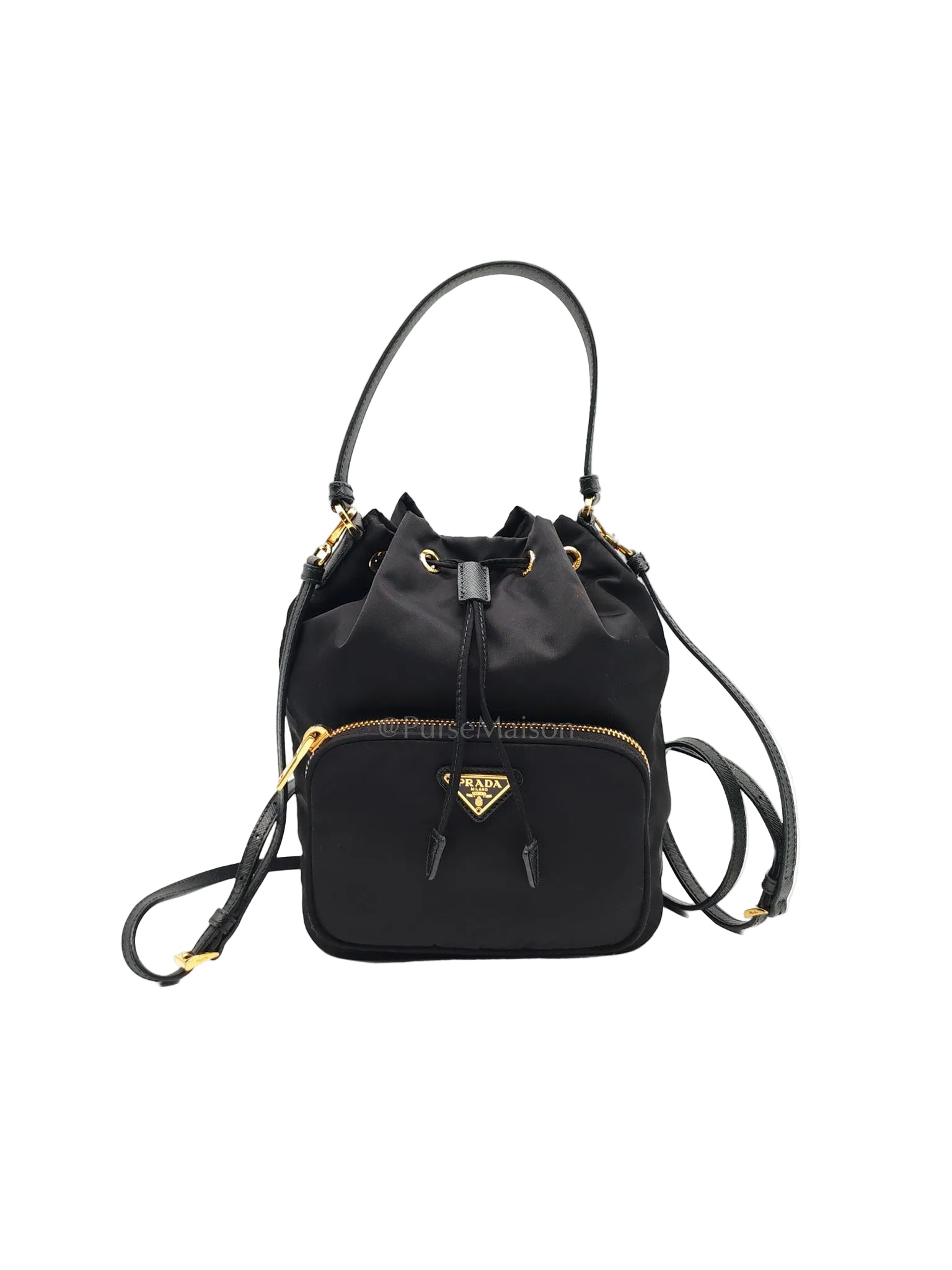Duet Re-Nylon Black Drawstring Bucket Bag