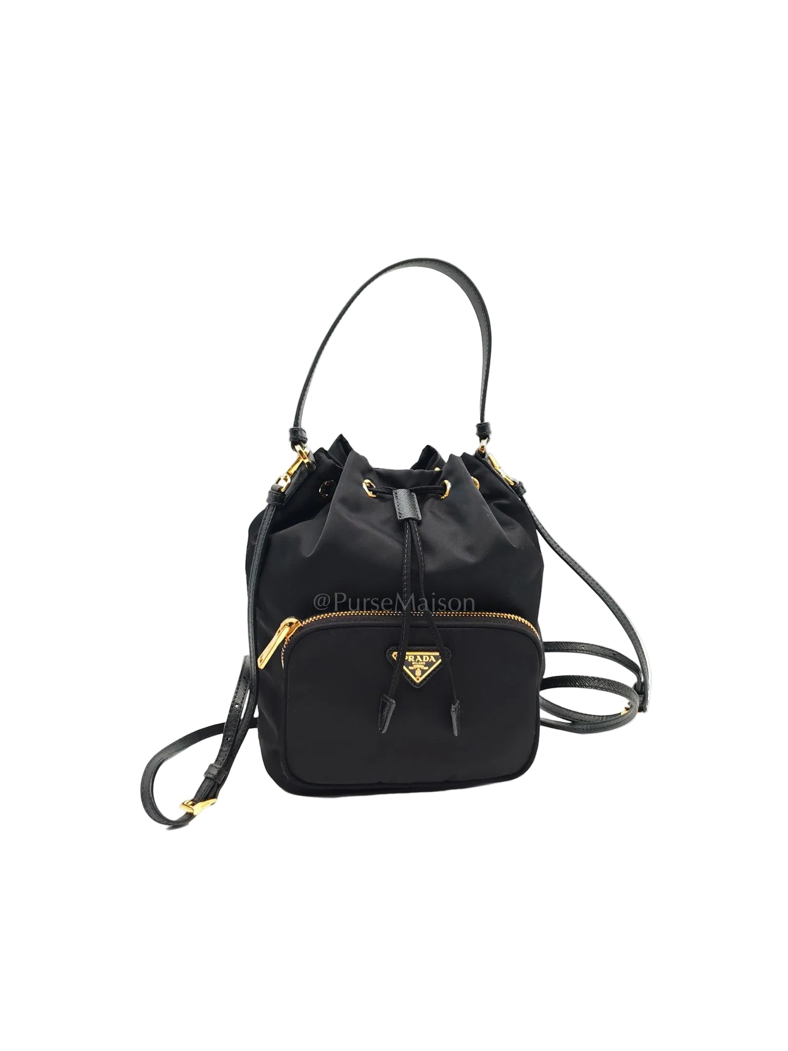 Duet Re-Nylon Black Drawstring Bucket Bag