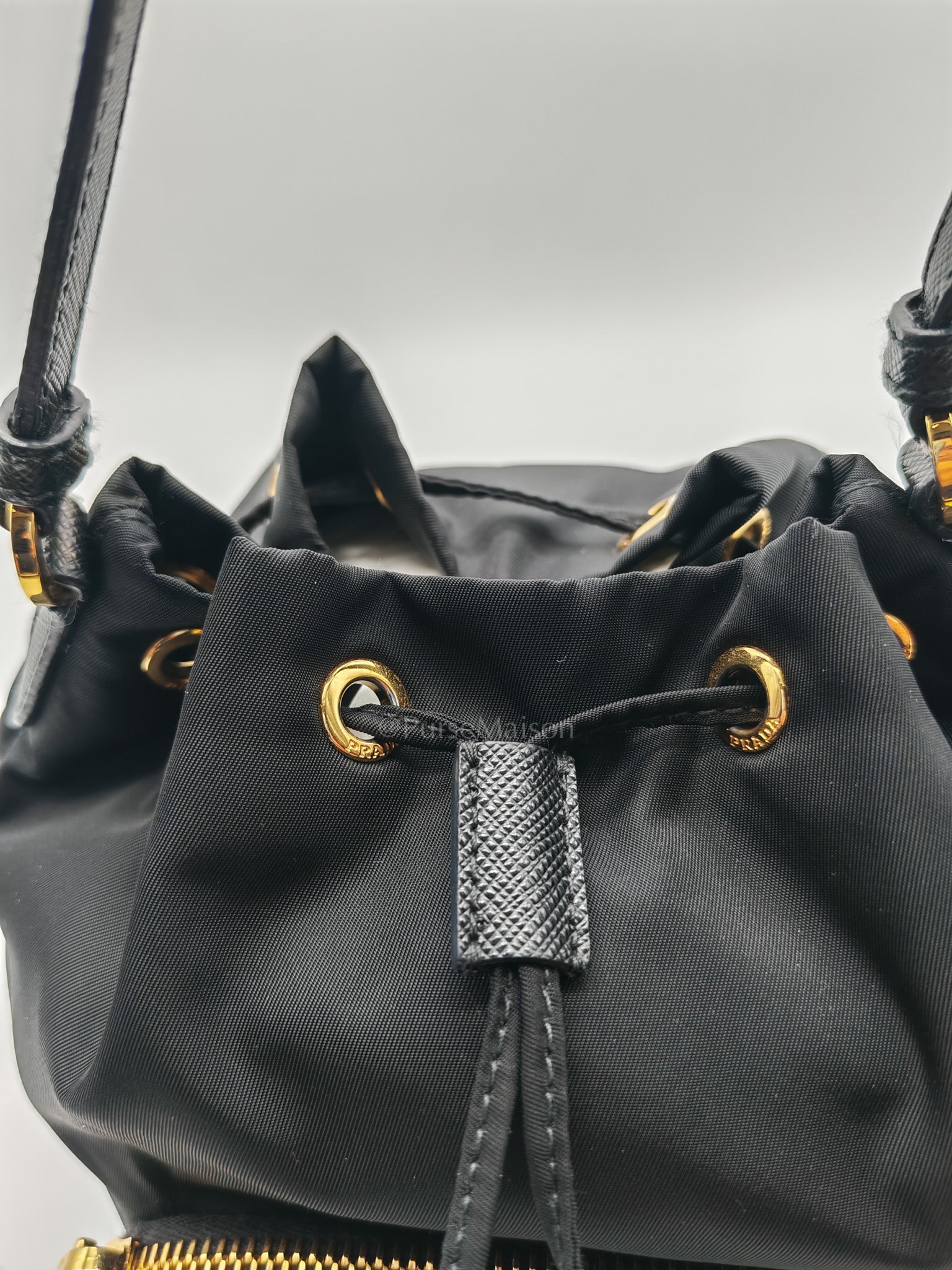 Duet Re-Nylon Black Drawstring Bucket Bag