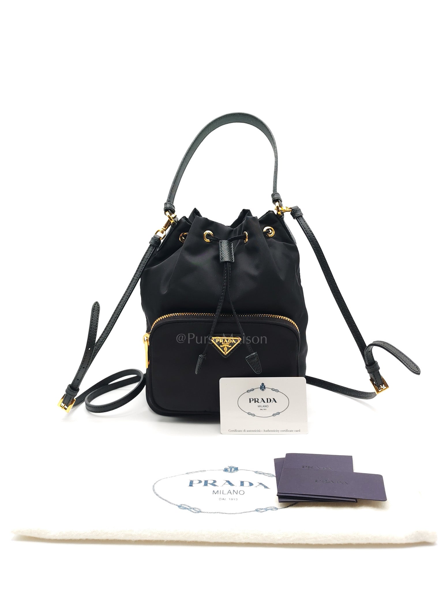 Duet Re-Nylon Black Drawstring Bucket Bag
