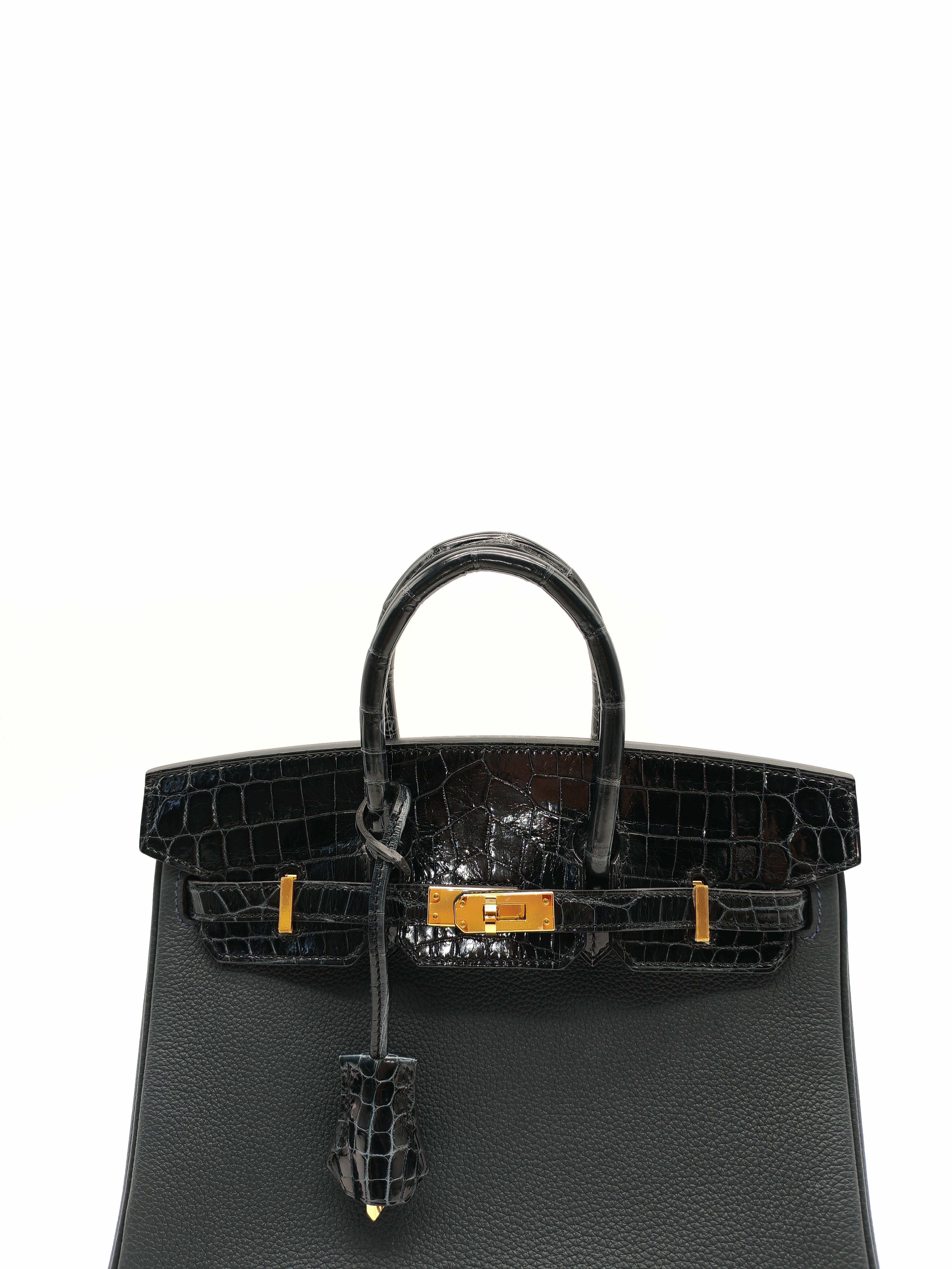 Birkin 25 Vert Rousseau Togo Leather & Croc Touch Gold Hardware Stamp Y(2020)