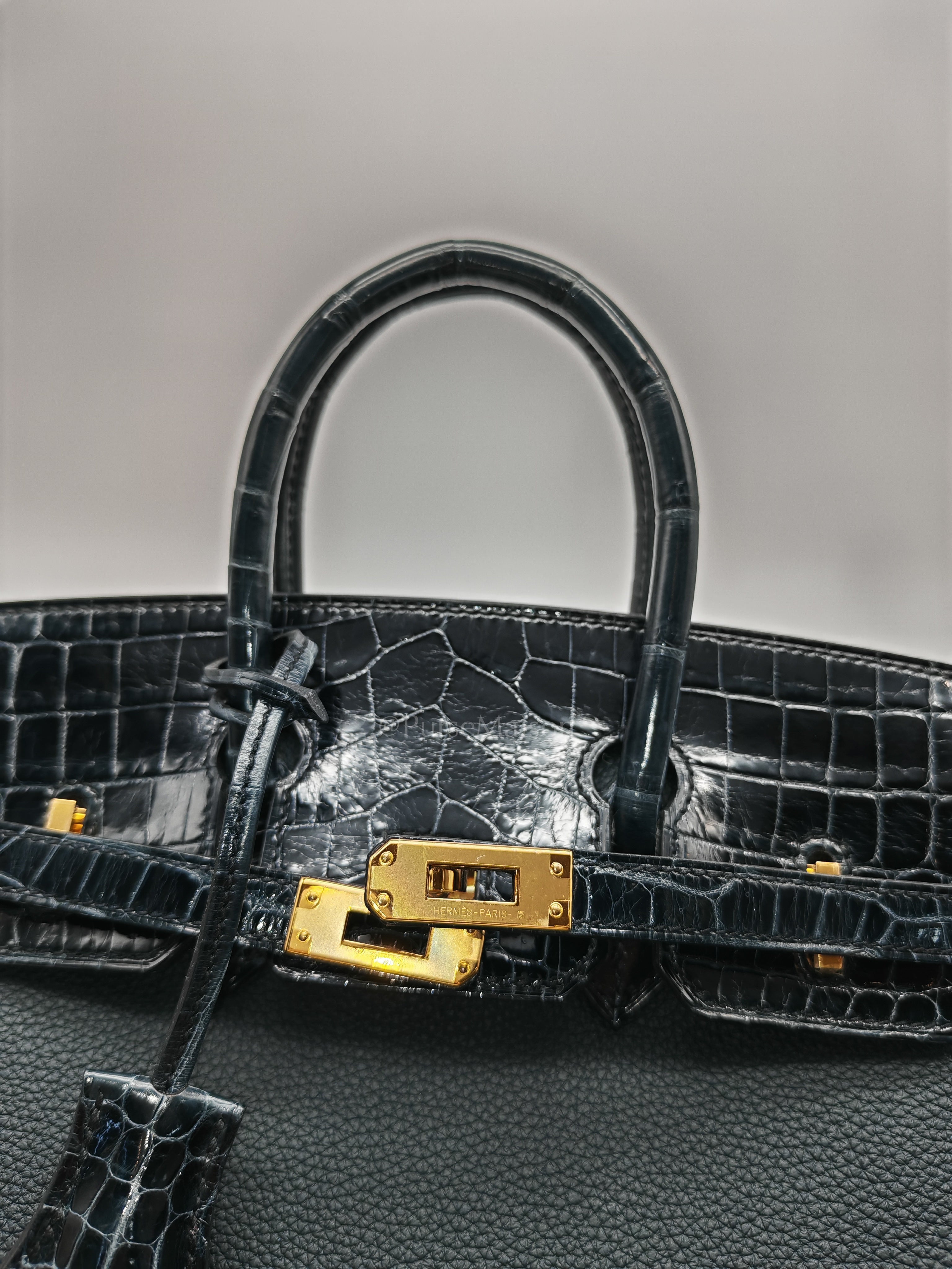 Birkin 25 Vert Rousseau Togo Leather & Croc Touch Gold Hardware Stamp Y(2020)