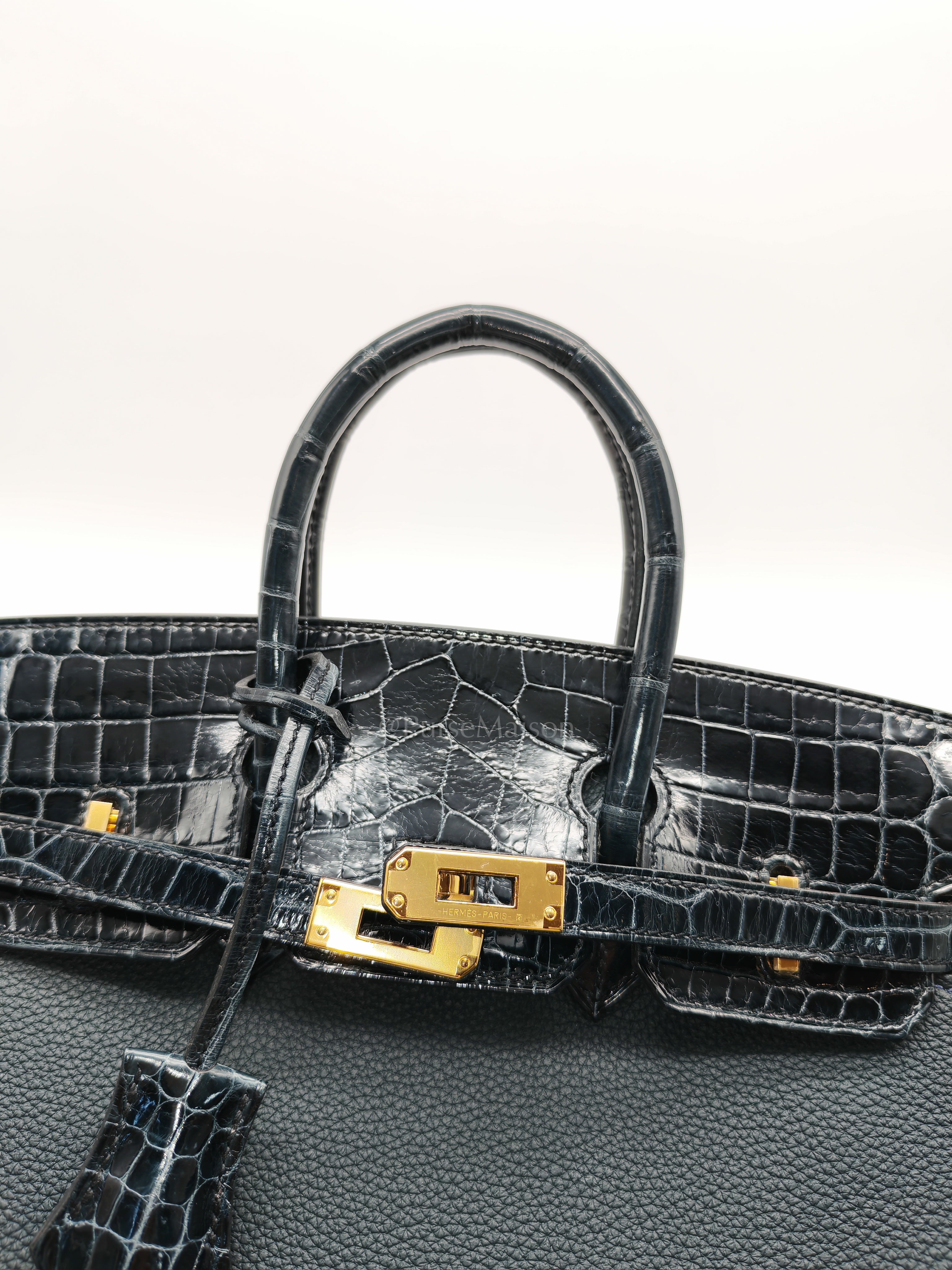 Birkin 25 Vert Rousseau Togo Leather & Croc Touch Gold Hardware Stamp Y(2020)