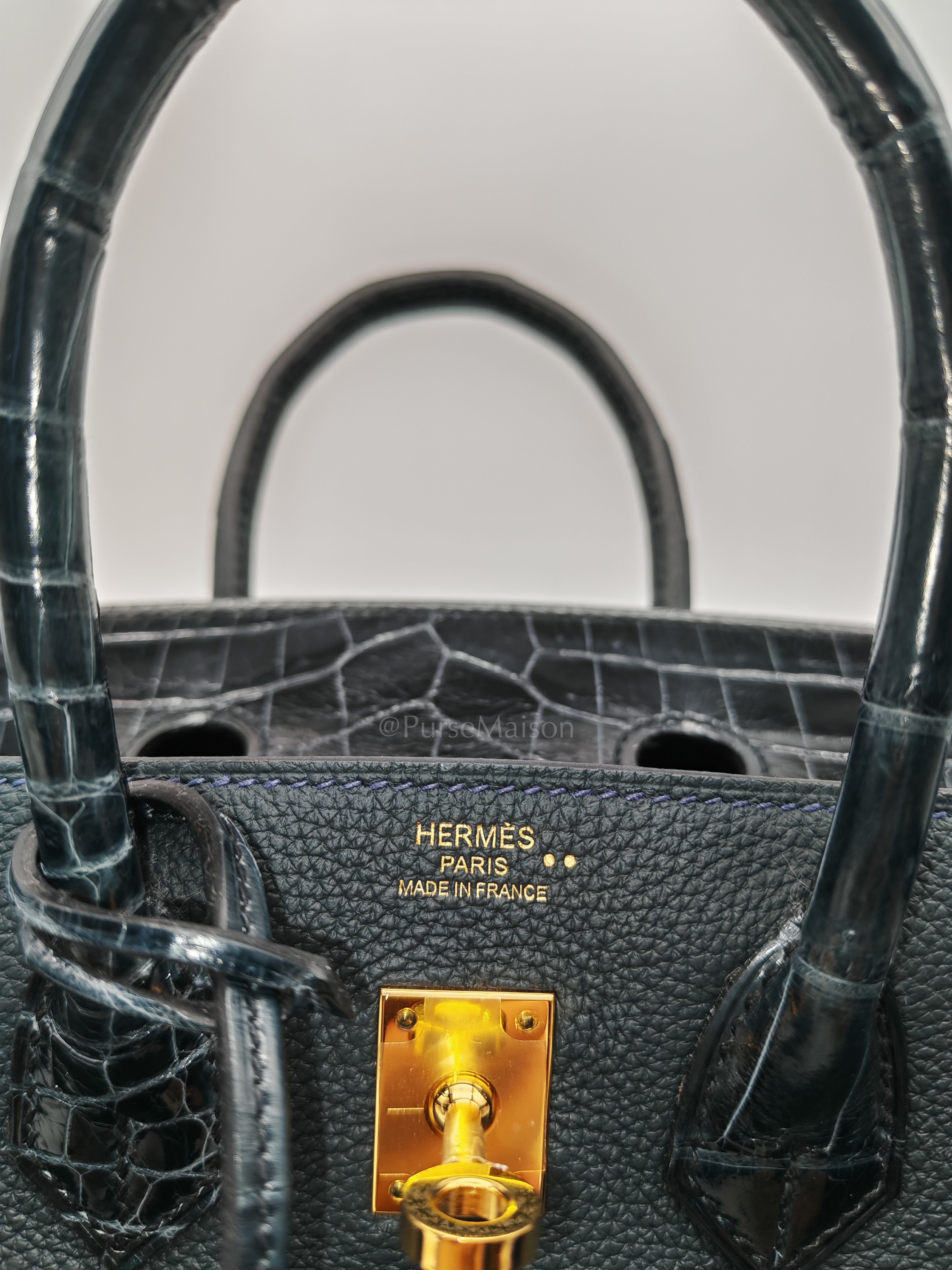Birkin 25 Vert Rousseau Togo Leather & Croc Touch Gold Hardware Stamp Y(2020)