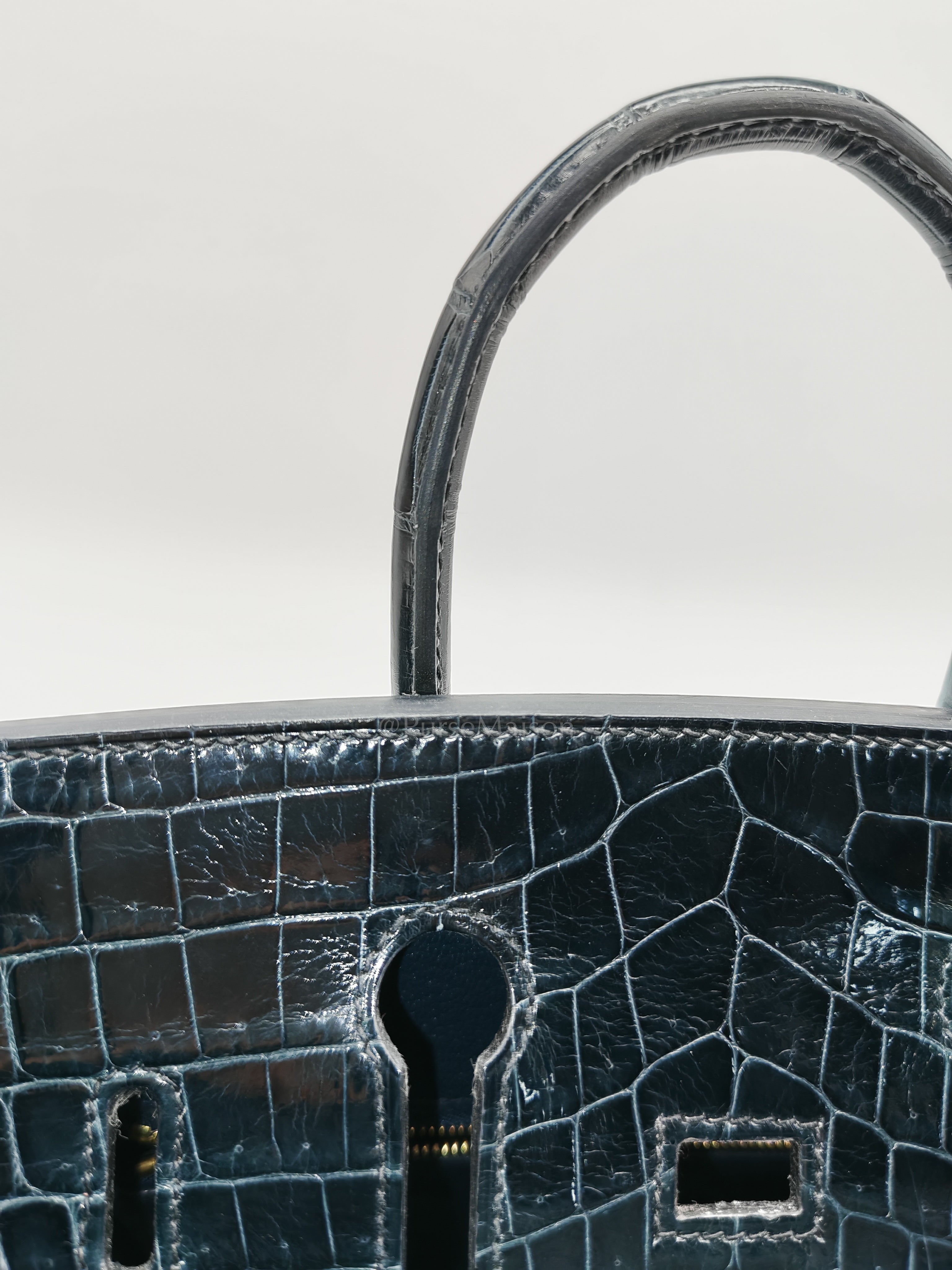 Birkin 25 Vert Rousseau Togo Leather & Croc Touch Gold Hardware Stamp Y(2020)