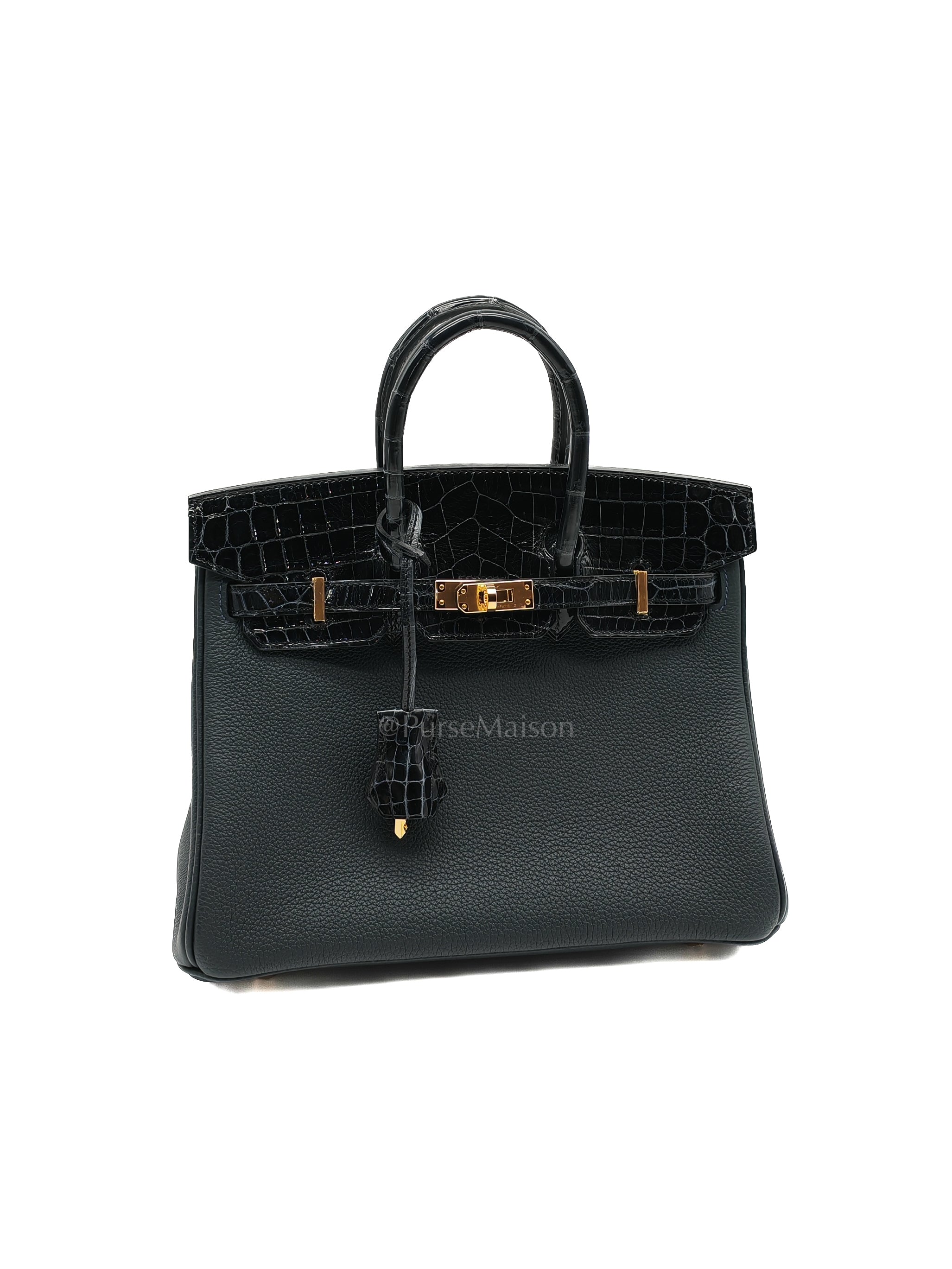 Birkin 25 Vert Rousseau Togo Leather & Croc Touch Gold Hardware Stamp Y(2020)