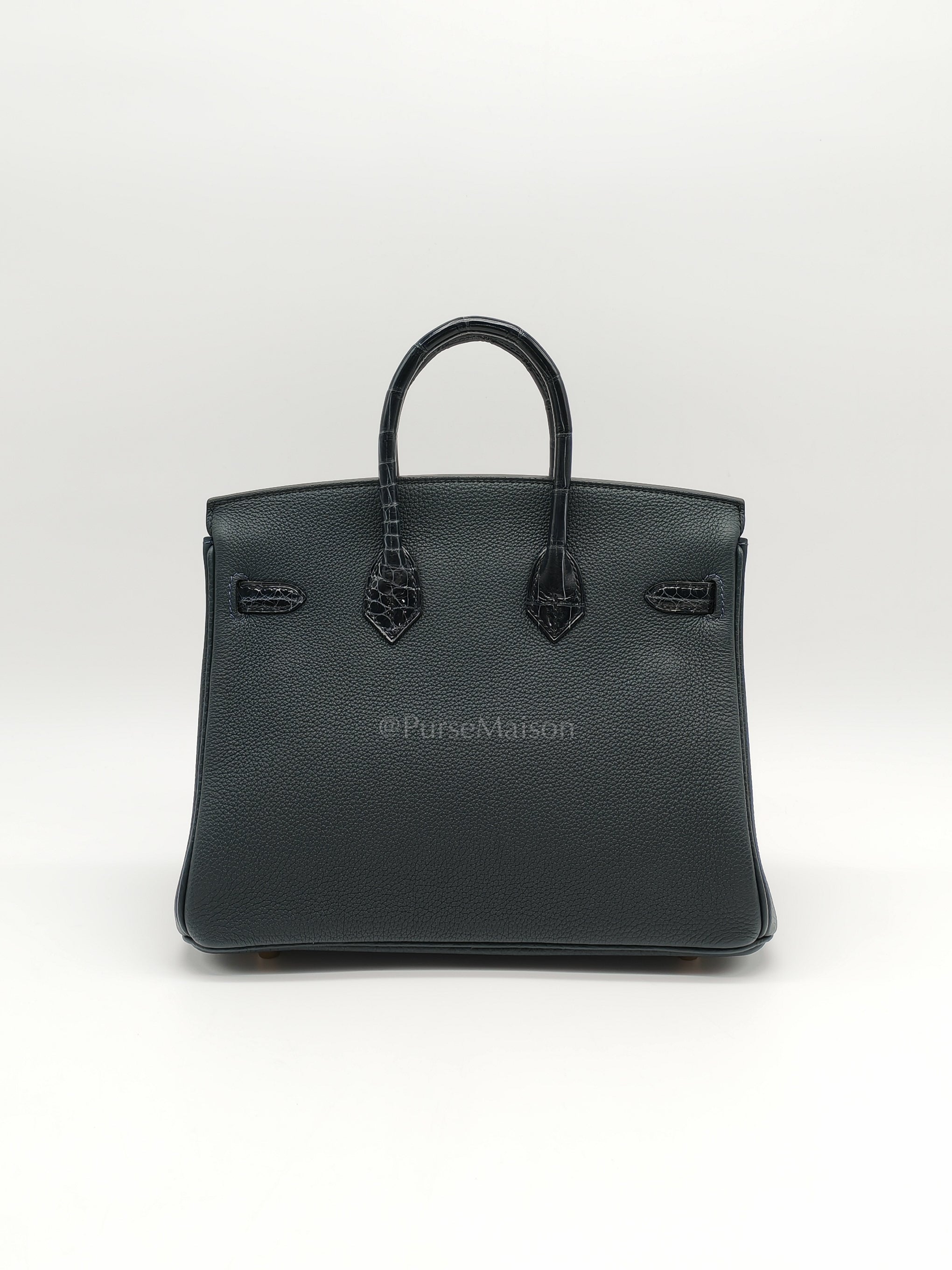 Birkin 25 Vert Rousseau Togo Leather & Croc Touch Gold Hardware Stamp Y(2020)