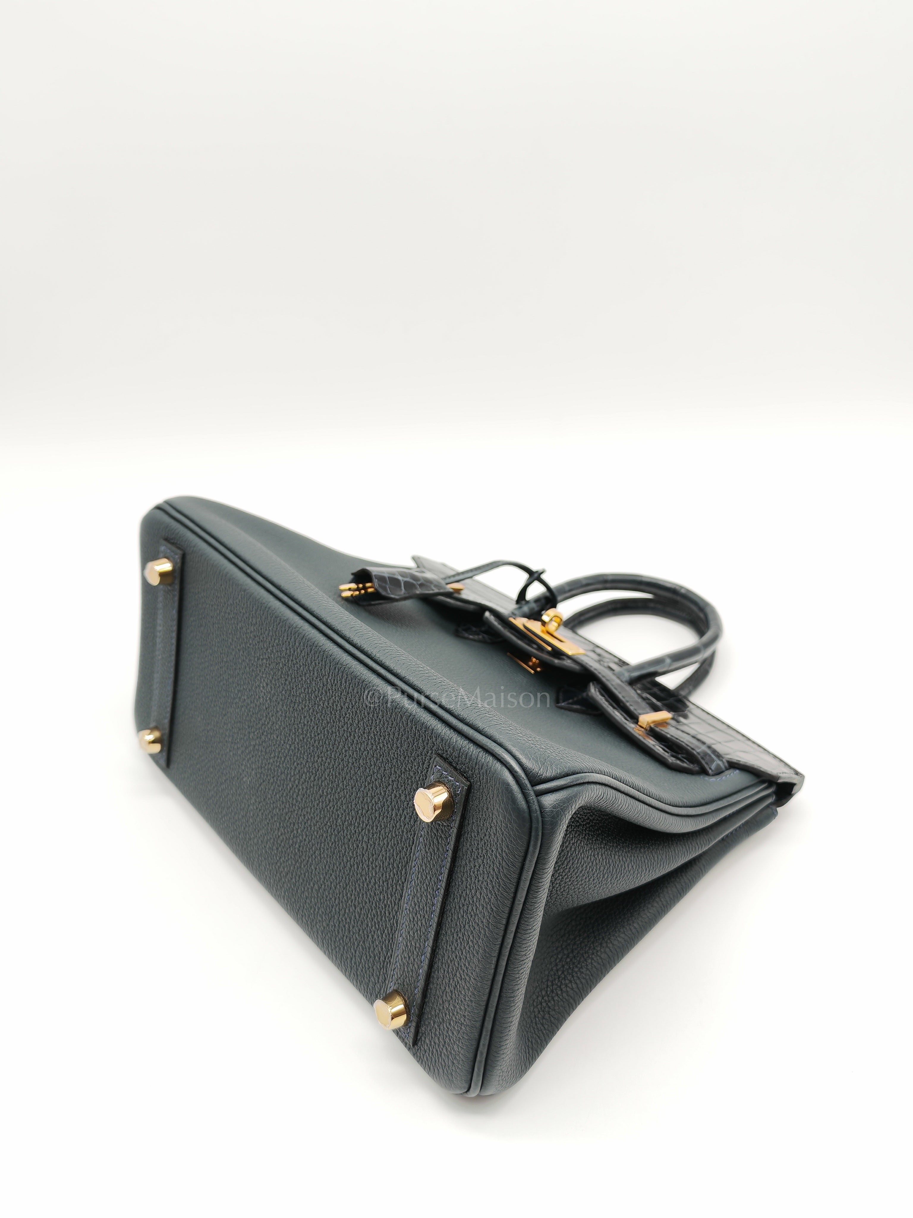 Birkin 25 Vert Rousseau Togo Leather & Croc Touch Gold Hardware Stamp Y(2020)