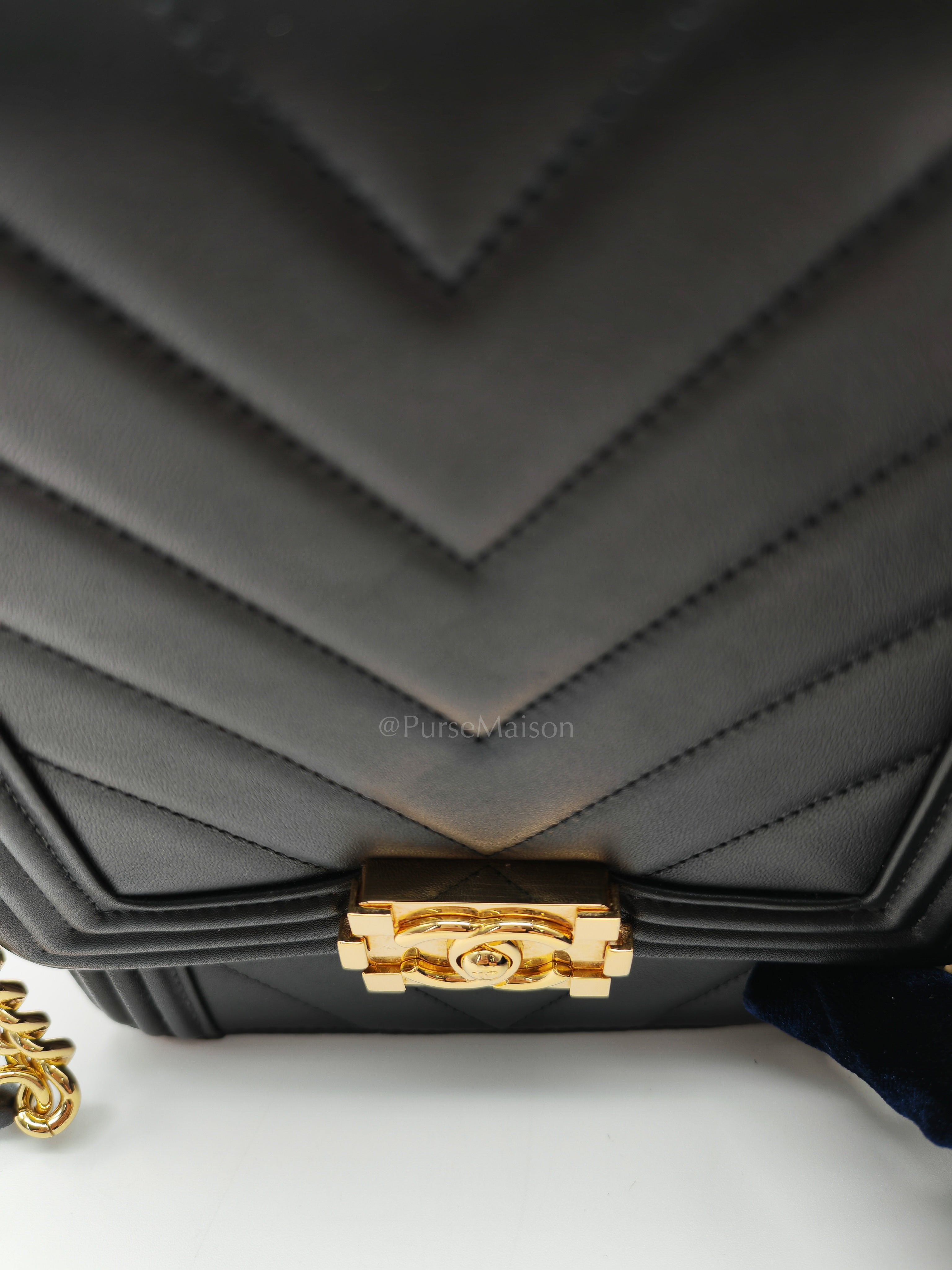 Boy North South Bag in Black Lambskin Leather & Gold Hardware Series 28